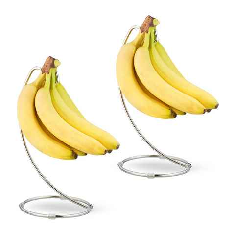 relaxdays Obstschale 2 x Bananenhalter mit Haken, Eisen