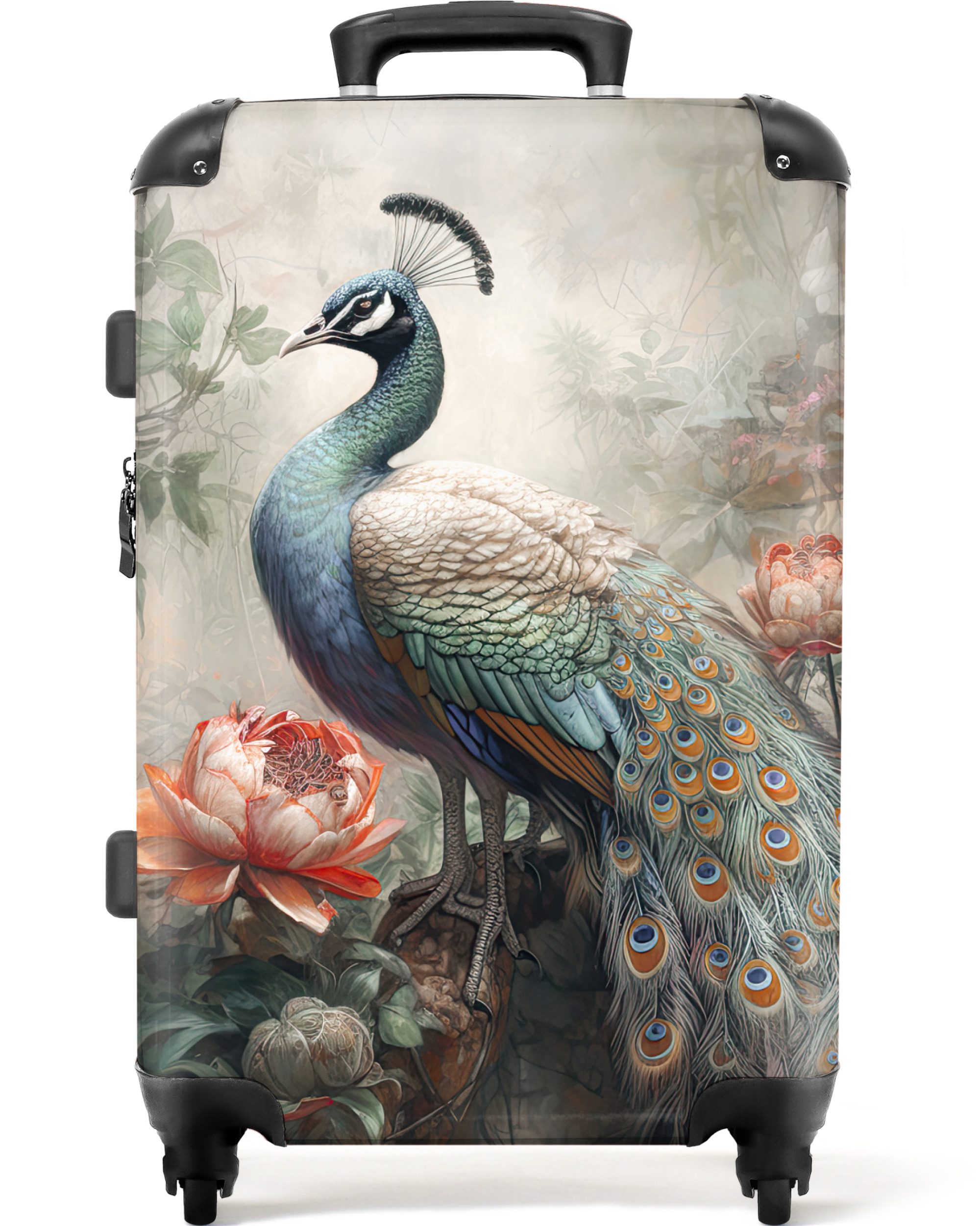NoBoringSuitcases.com© Hartschalen-Trolley Pfau - Pfauenfedern - günstig online kaufen
