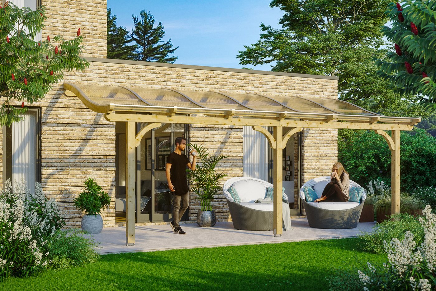 Thumbnail - Skanholz Terrassendach Venezia, BxT: 648x389 cm, Bedachung Doppelstegplatten, Leimholz