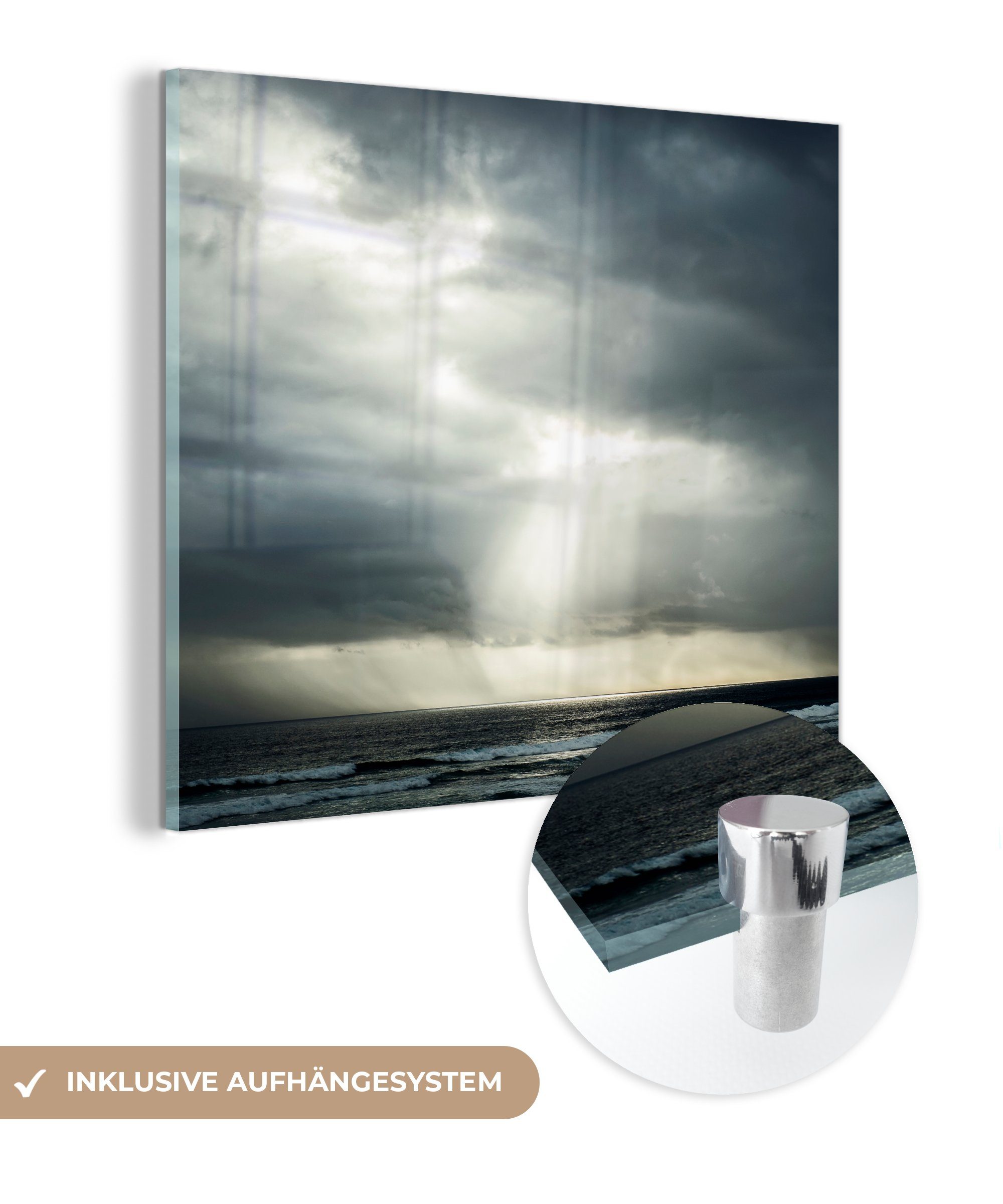 MuchoWow Acrylglasbild Sonnenlicht dringt durch Gewitterwolken, (1 St), Glasbilder - Bilder auf Glas Wandbild - Foto auf Glas - Wanddekoration