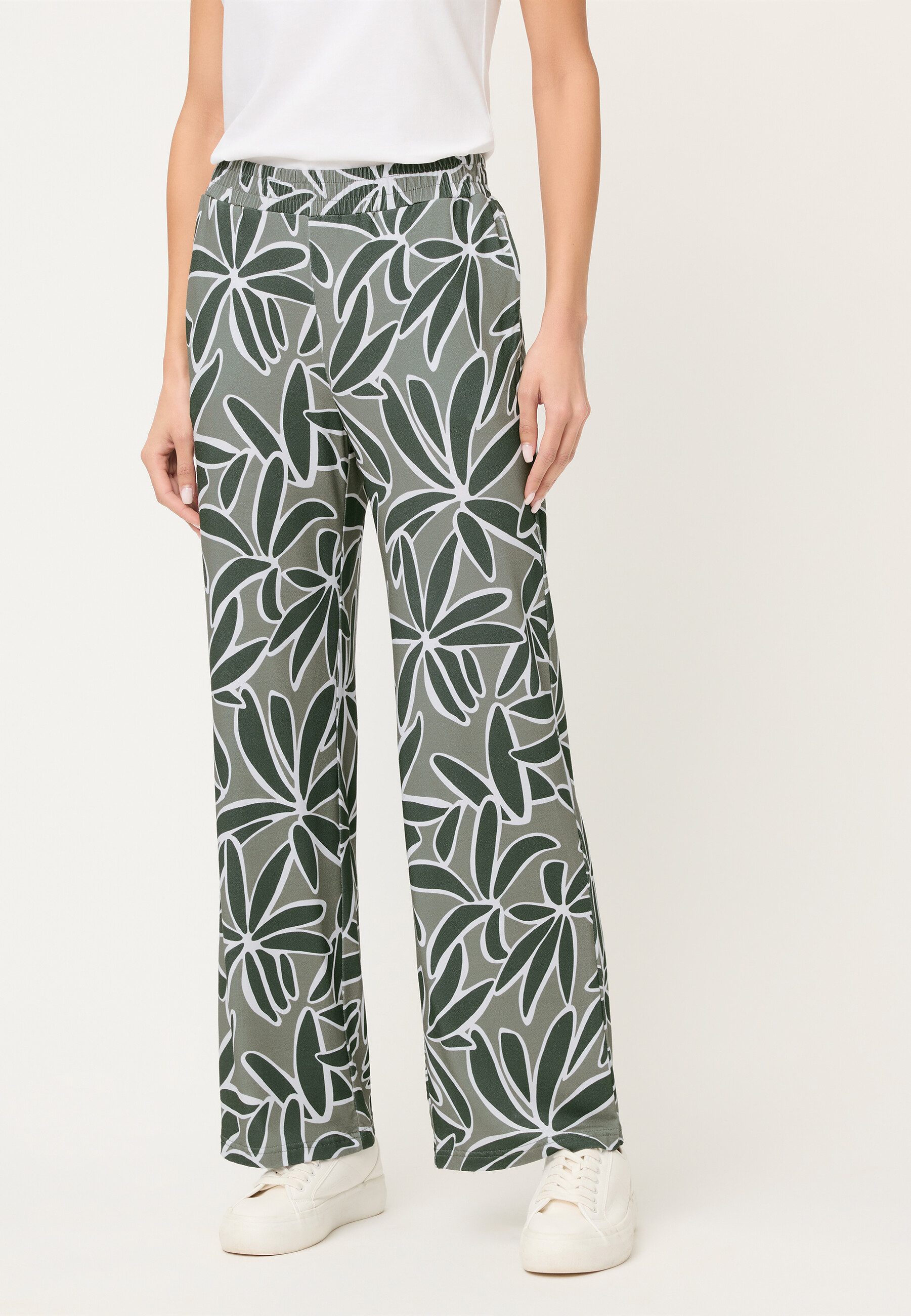 Olsen Stoffhose Jerseyhose im Cropped-Style mit Allover-Dessin