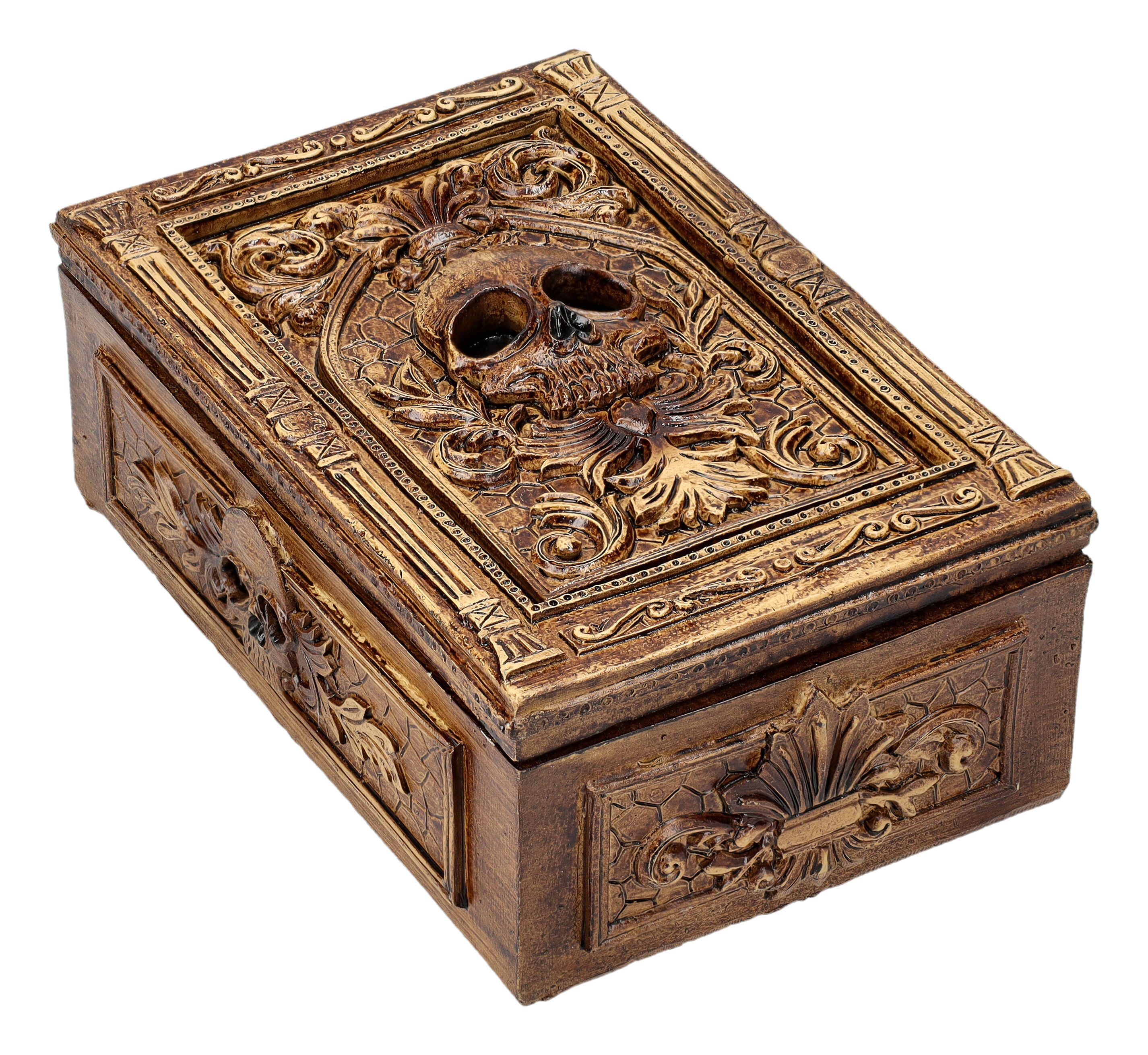 Figuren Shop GmbH Dekoobjekt Tarot Schatulle - Altertümliche Schädelbox - Gothic Aufbewahrung Deko
