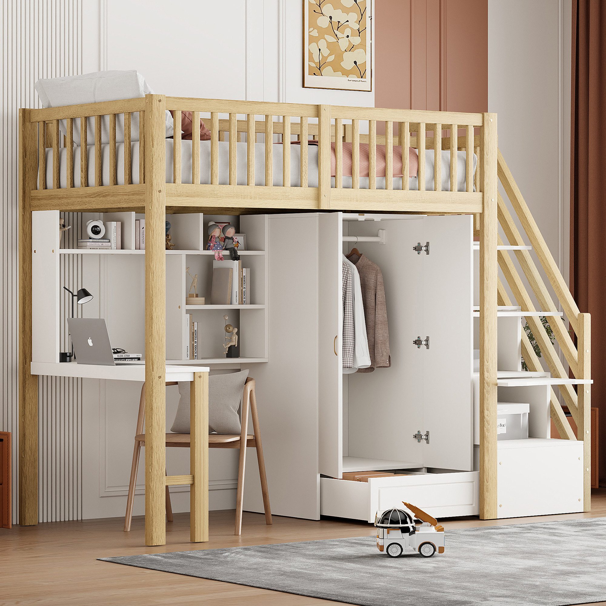 Odikalo Jugendbett Kinderbett Hochbett mit Kleiderschrank günstig online kaufen
