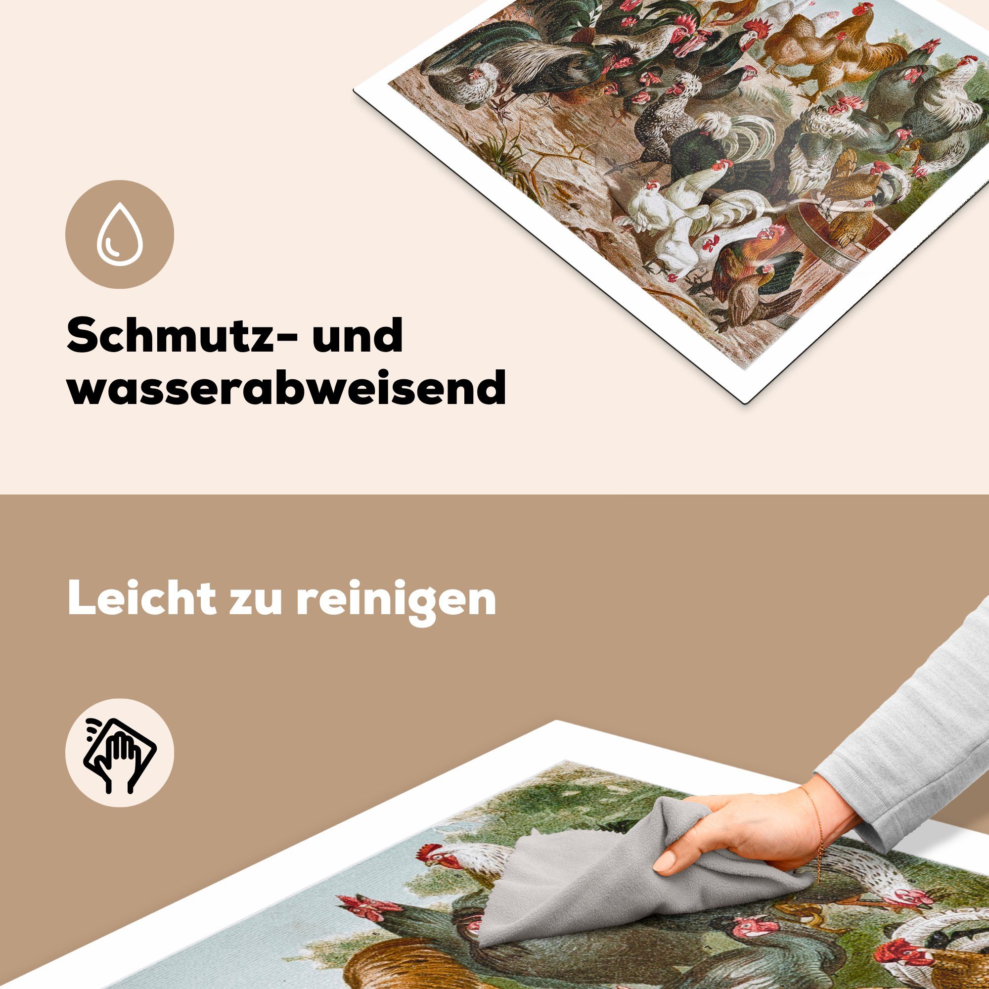 die tlg), Induktionsmatte und Illustration Ceranfeldabdeckung küche, Vinyl, einem MuchoWow von Herdblende-/Abdeckplatte für cm, Auslauf, Hähnen Hennen (1 in 59x52