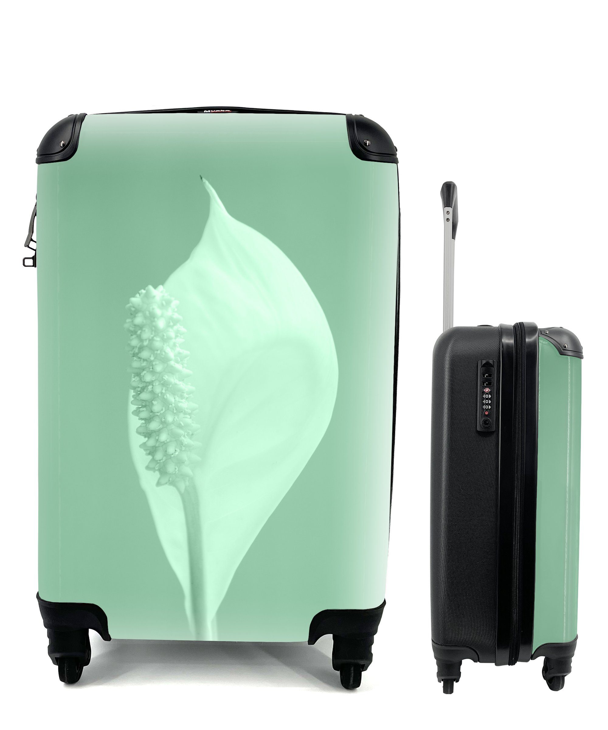 MuchoWow Handgepäckkoffer Mintgrüne Eukalyptuspflanze, 4 Rollen, Reisetasche mit rollen, Handgepäck für Ferien, Trolley, Reisekoffer