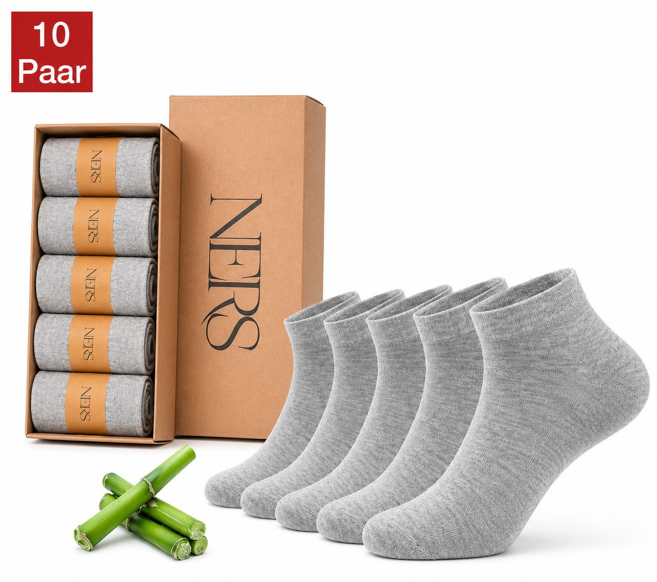 NERS Kurzsocken aus Bambus (10 Paar) Damen & Herren, ohne drückende Naht, ohne Gummi (10-Paar, 10 Paar) Bambussocken - Atmungsaktiv - Naturfreundlich - gegen Schweißfüße