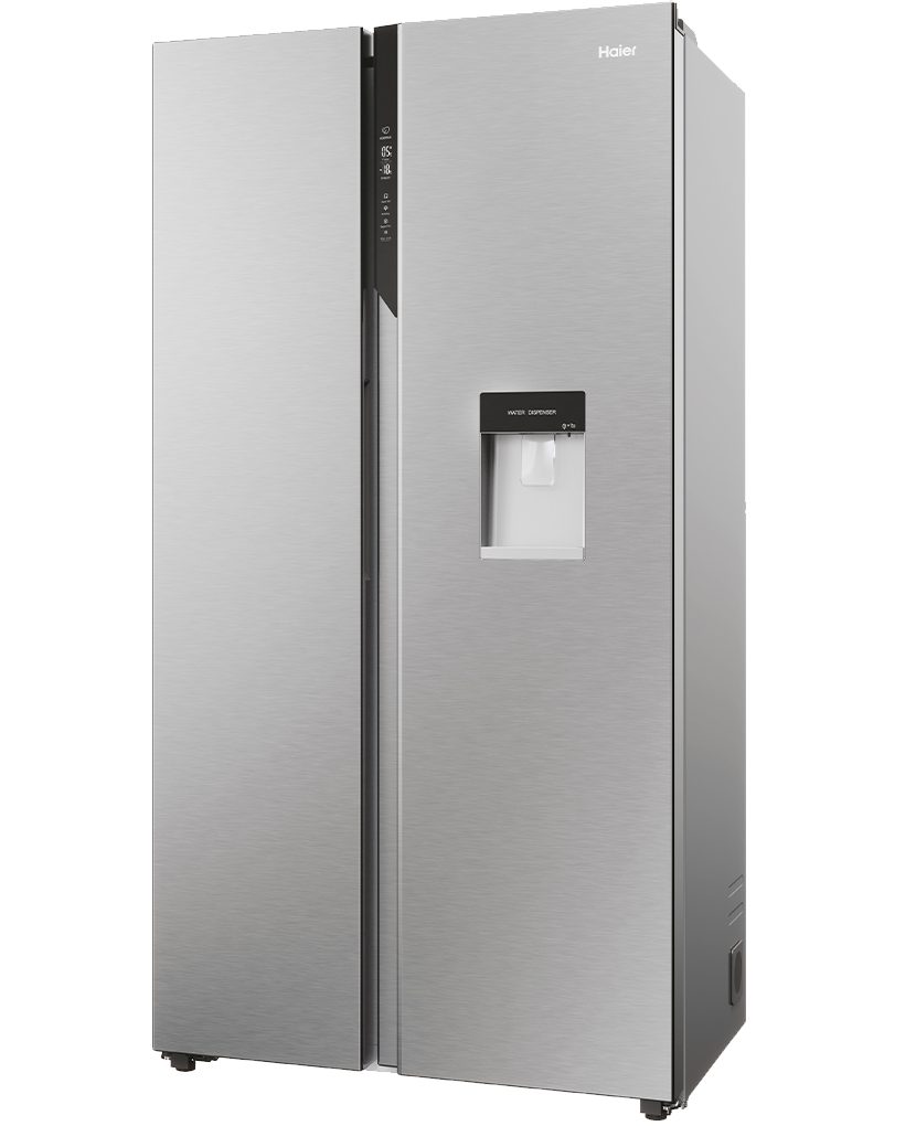 Haier Side-by-Side Front aus Edelstahl HSR5918DWMP, 177.5 cm hoch, 90.8 cm breit, Total NoFrost, Waserdispenser mit Tank, XL-Slim-Line, Multi-Airflow