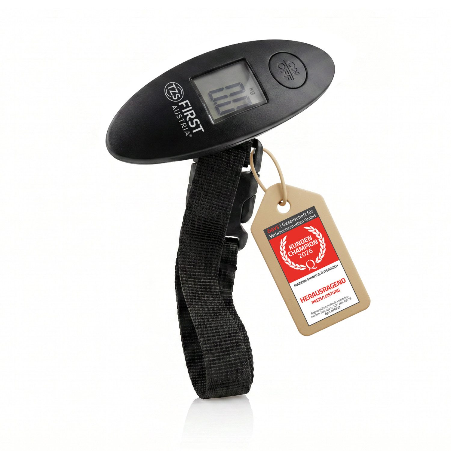 TZS FIRST AUSTRIA Kofferwaage Tragbar bis 40 kg, Einheiten kg/lb, Überlastungsanzeige, Auto-Off, Tragkraft 40 kg, (1-tlg), Gepäckwaage mit Tara-Funktion, LCD-Di – Bild 2 von 5