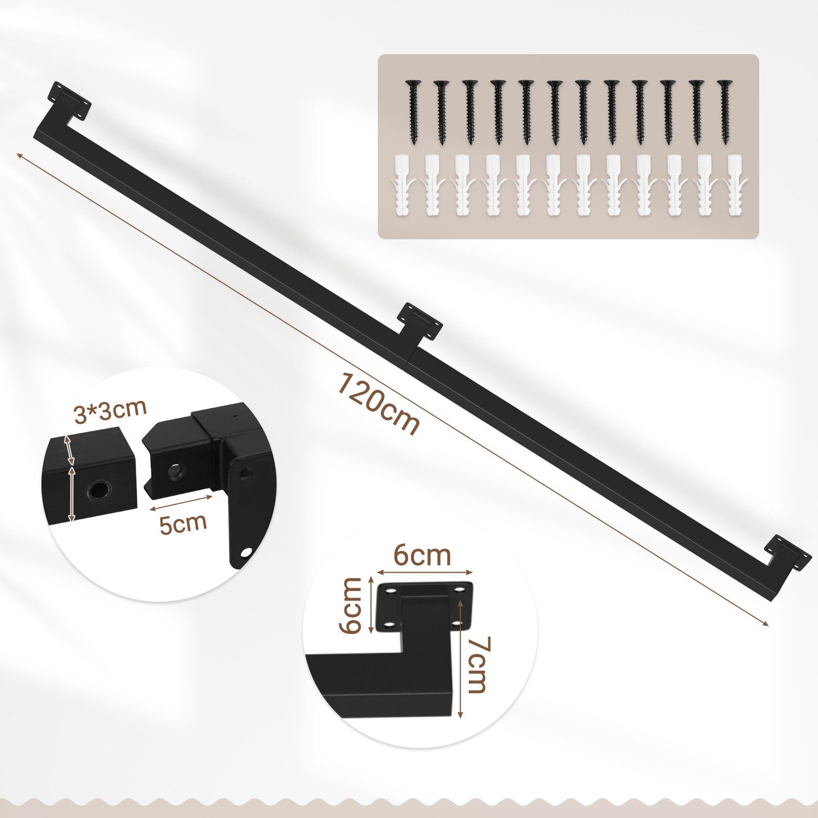 Clanmacy Treppengeländer 120 cm Schwarz, aus Eisen, 30 x 30 mm, zweiteilig, für Treppe und Flur