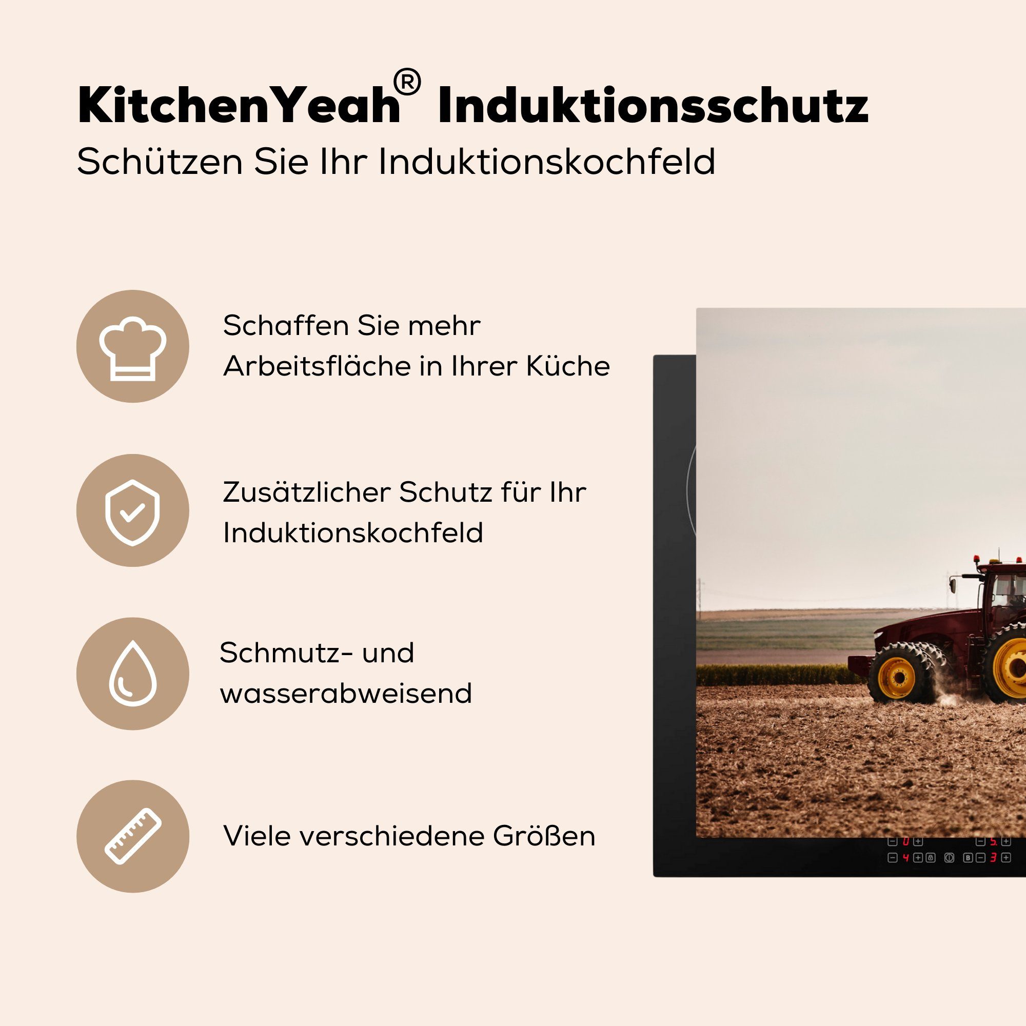 tlg), Induktionskochfeld die cm, küche, (1 Ceranfeldabdeckung - 81x52 - für Schutz MuchoWow Herdblende-/Abdeckplatte Traktor Boden, Rot Vinyl,