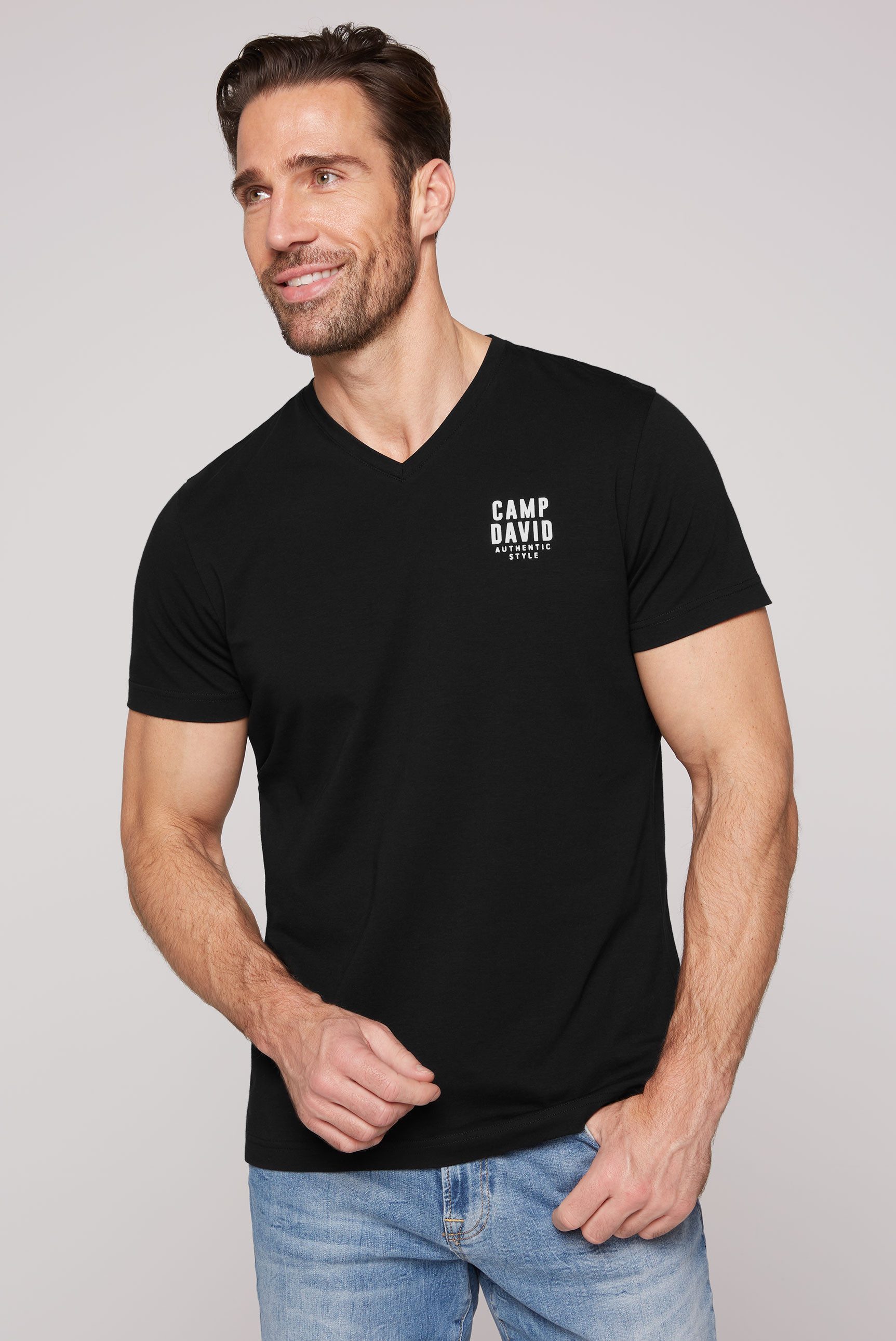 CAMP DAVID V-Shirt bequem, Baumwollmix, V-Ausschnitt, günstig online kaufen