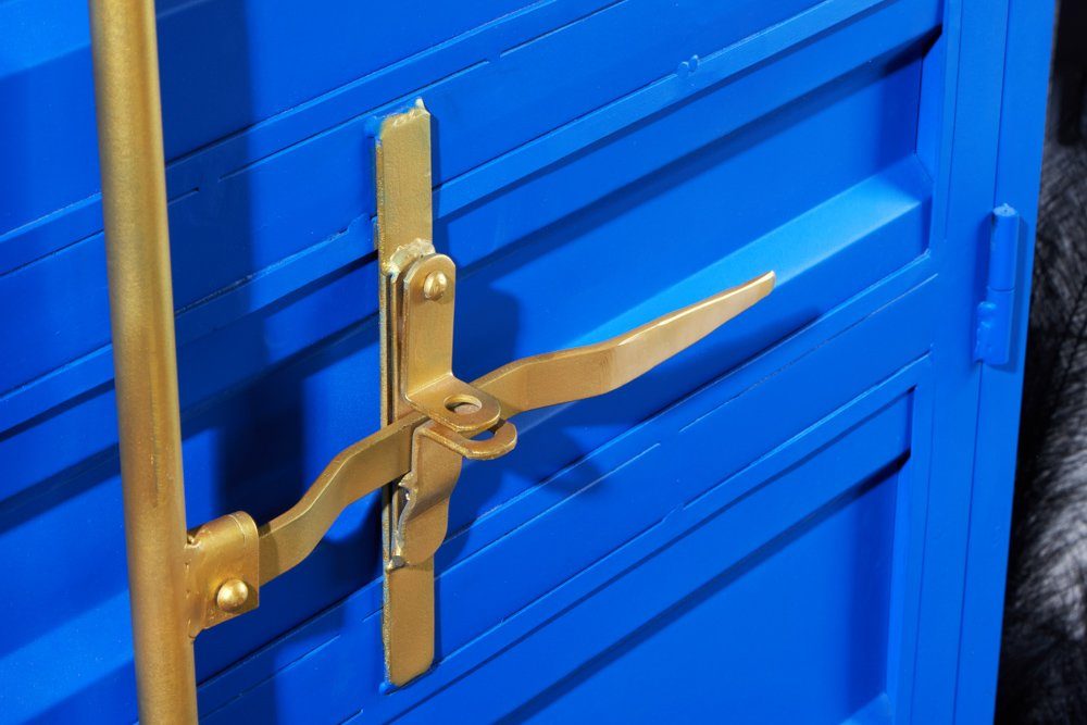 riess-ambiente Hochschrank GLOBETROTTER 180cm blau - Eisen, Mango, Container, Upcycling, Stauraum (Einzelartikel, 1-St) Handmade Aktenschrank - ideal für Industrial Büros & Arbeitszimmer