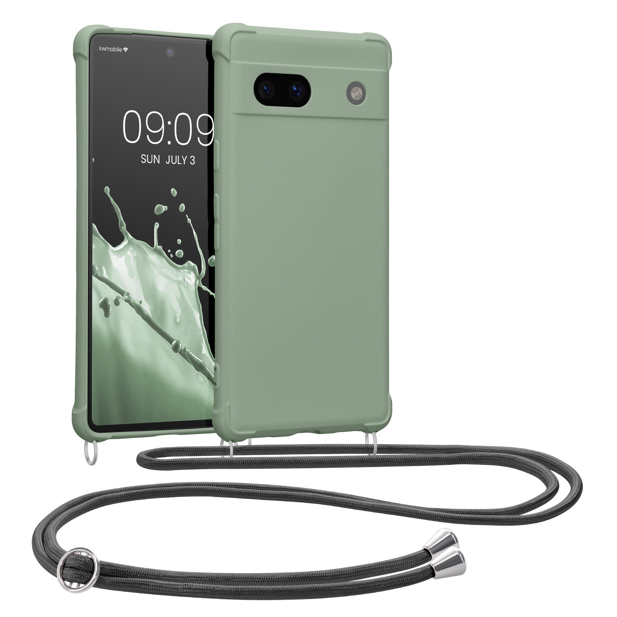 kwmobile Etui Hülle für Google Pixel 7a, mit Metall Kette zum Umhängen - Silikon Handy Cover Case Schutzhülle