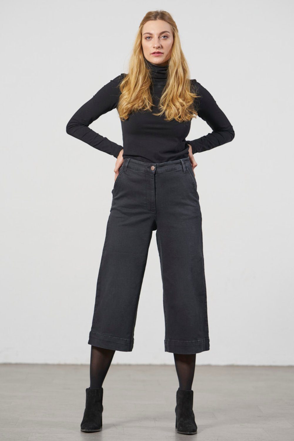 Feuervogl Weite Jeans fv-Fred:rika, Weites Bein, Hohe Taille, Culotte Jeans, Hyperflex Culotte Jeans