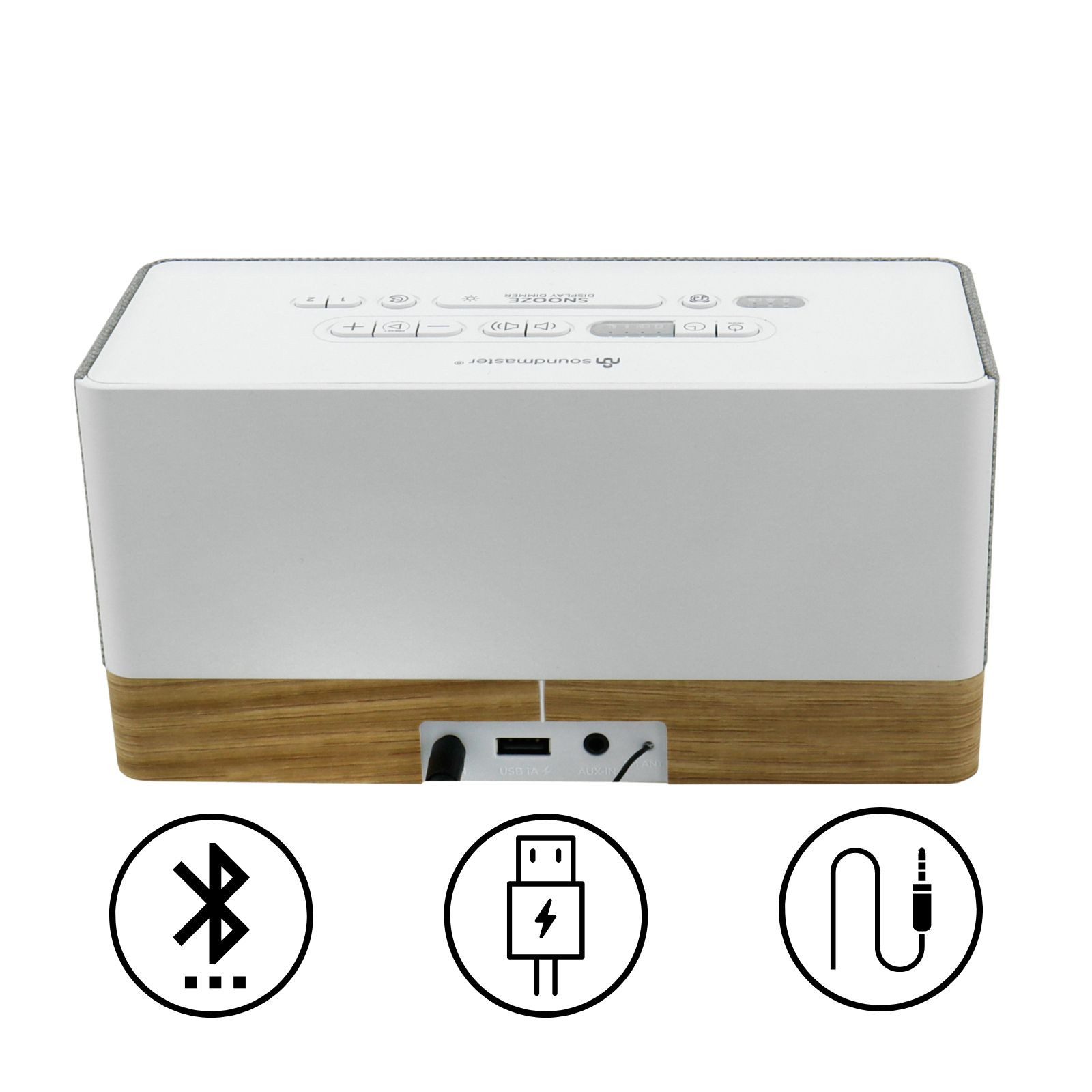 Soundmaster UR630WE Radiowecker Bluetooth Laden Gangreserve AUX-IN USB-Laden Uhrenradio (UKW-PLL, 6 W, Radio, Bluetooth, USB-Ladebuchse, Weckfunktion)