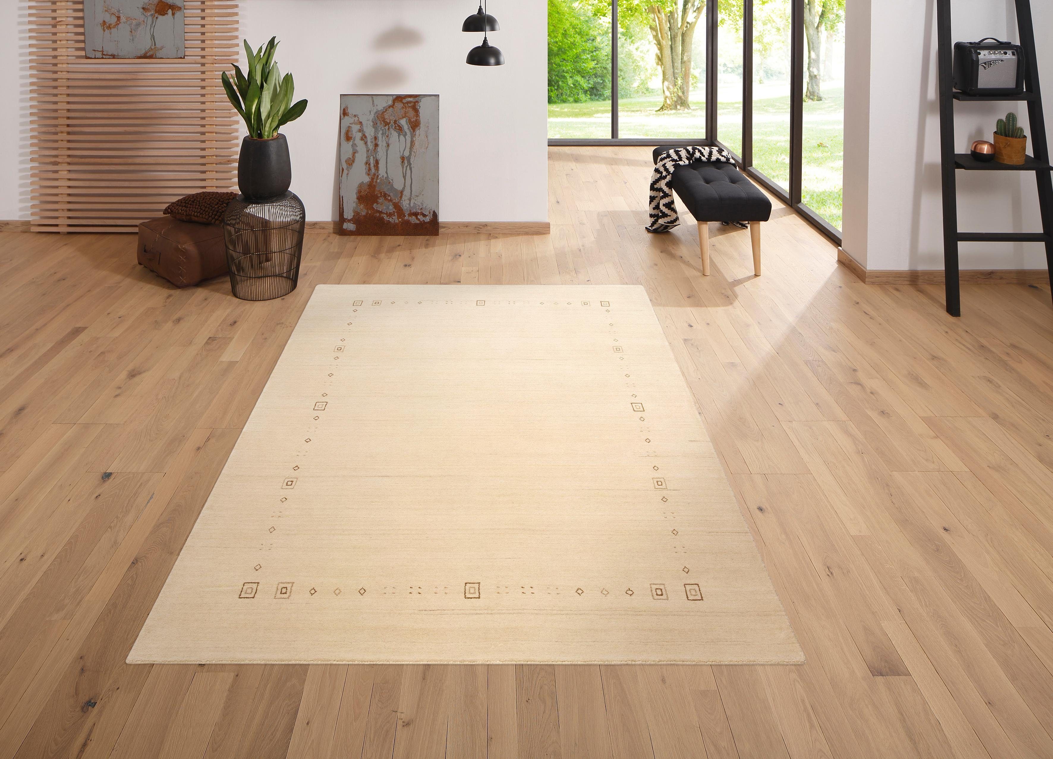 OTTO home Wollteppich Felia, rechteckig, Höhe: 12 mm, reine Wolle, handgewebt, mit Bordüre