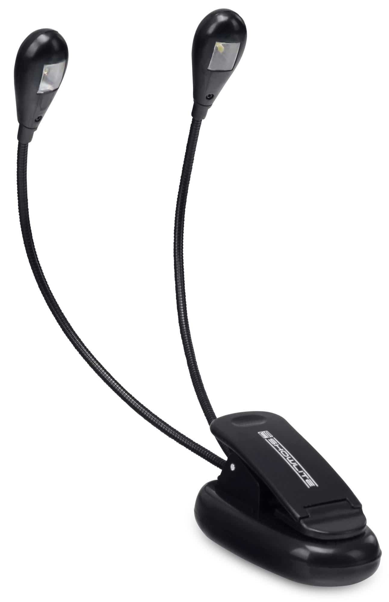 Showlite Notenpult Bright Light 2 LED Notenpultleuchte, (Clip Leselampe, 3-tlg., Inkl. Batterien und USB-Kabel), Stromversorgung über Batterie oder Netzteil