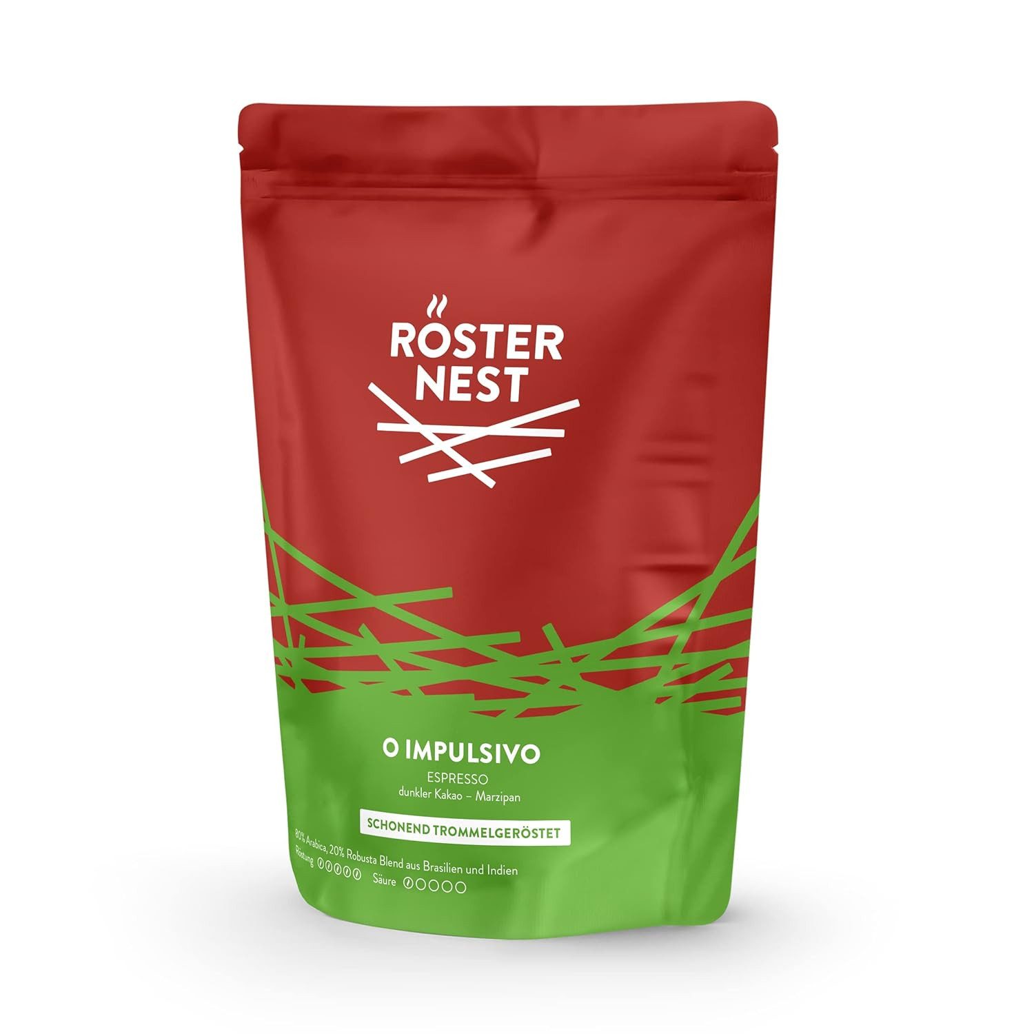 LK Trend & Style Kaffee O IMPULSIVO 80% Arabica 20% Robusta Kaffee – Ganze Bohnen, 250 g, (für Siebträger, Vollautomat, Filter, French Press und Aeropress, Dunkle Röstung – Kakao Marzipan Starkes Aroma), Sehr Säurearm