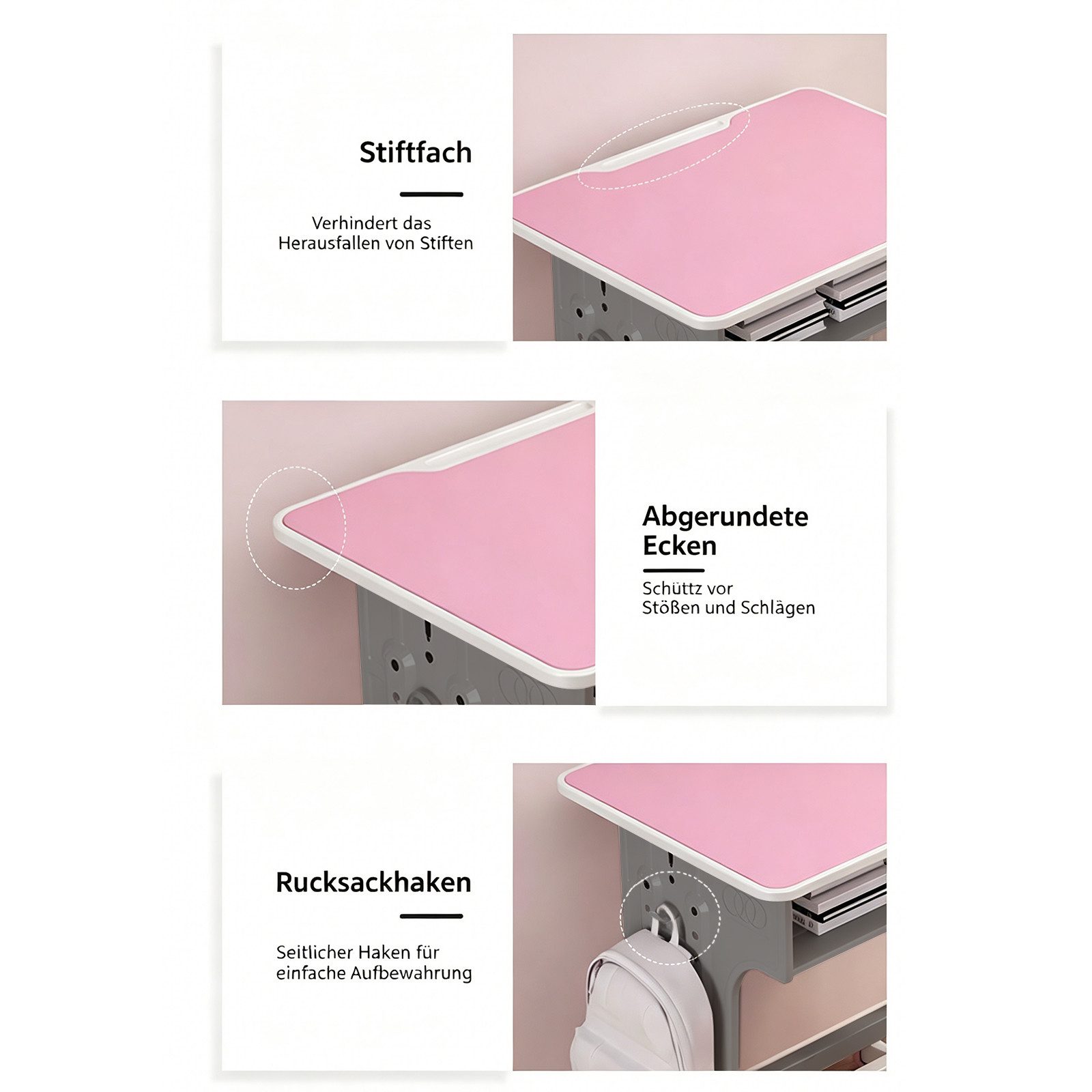 BBG Kinderschreibtisch Höhenverstellbares Kinder Schreibtisch Set mit Stuhl (Ergonomischer Lerntisch 60x40 cm, 4-Stufen Höhenverstellung, Ein Tisch, ein Stuhl), Anti-Rutsch Füße, Schulmöbel für Kinder ab 3 Jahren