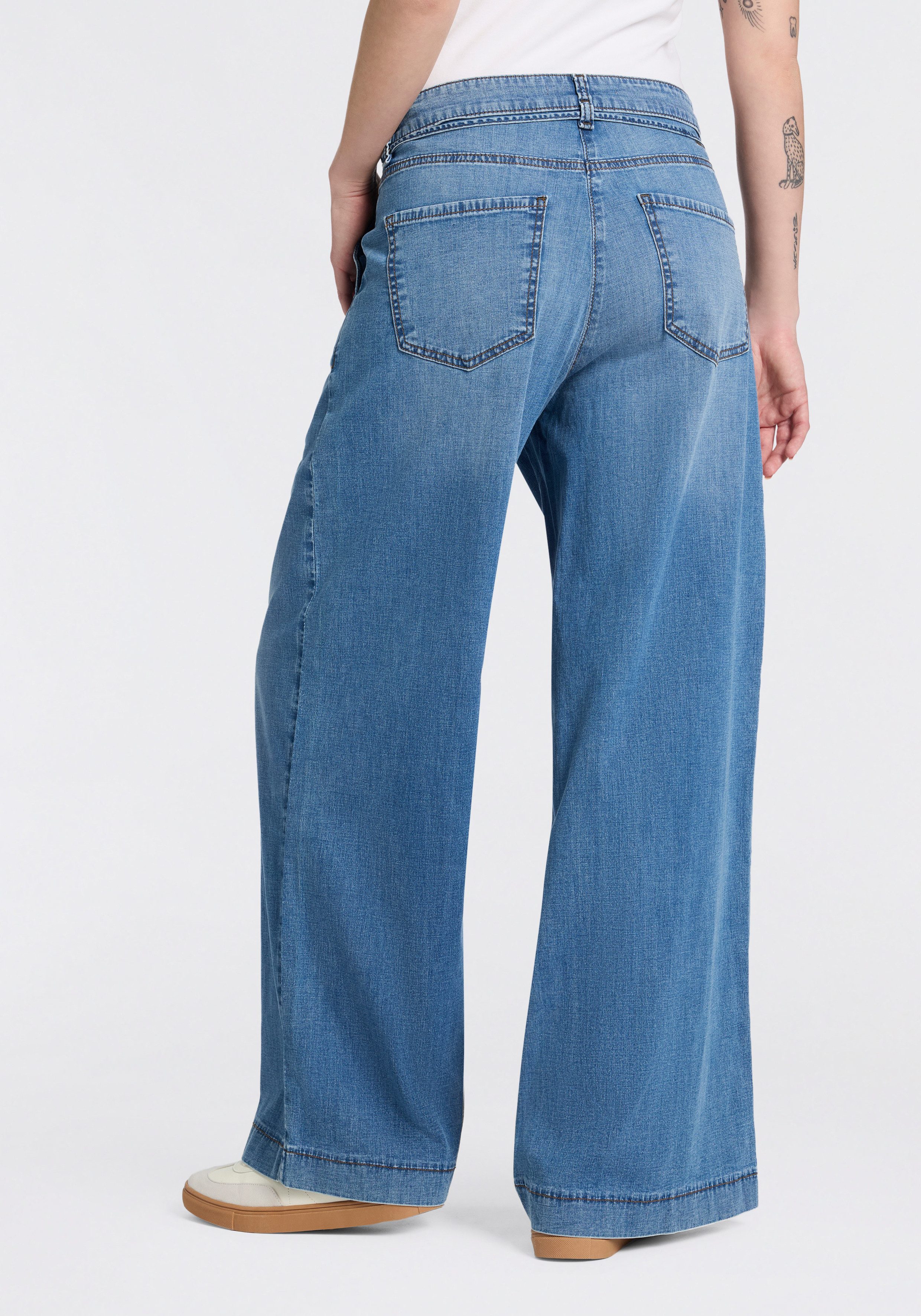 MAC Weite Jeans WENDY mit Denim-Binde-Gürtel