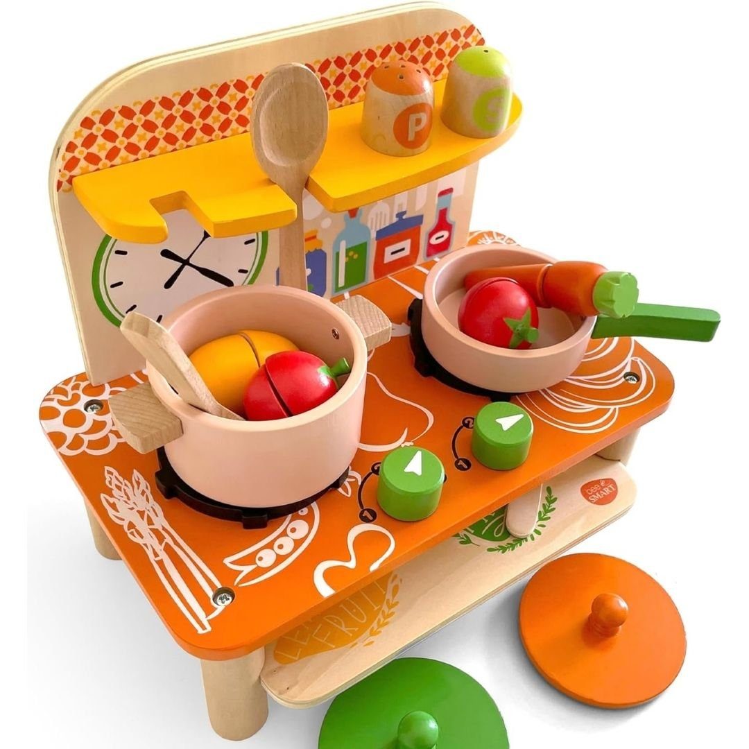 suebidou Spielküche Küchenspielset aus Holz Kochstation kleine Kinderküche aus Holz