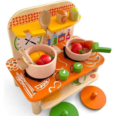 suebidou Spielküche Küchenspielset aus Holz Kochstation kleine Kinderküche aus Holz