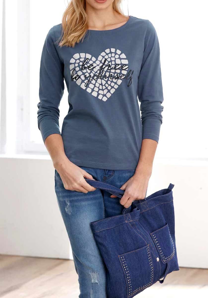T-Shirt Designer-Druckshirt, LINEA Damen TESINI heine nachtblau