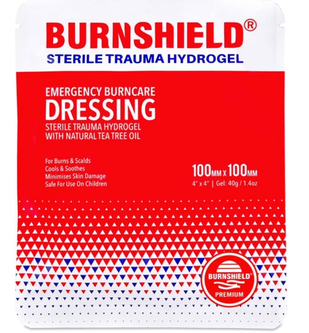 Burnshield Erste-Hilfe-Set Hydrogel Burnshield 10x10cm, gegen Sonnenbrand+Verbrennungen, (Spar-Set, 1 St), Erste Hilfe, Rettung, Kühlung, Wasserbasiert, Schnelle Heilung