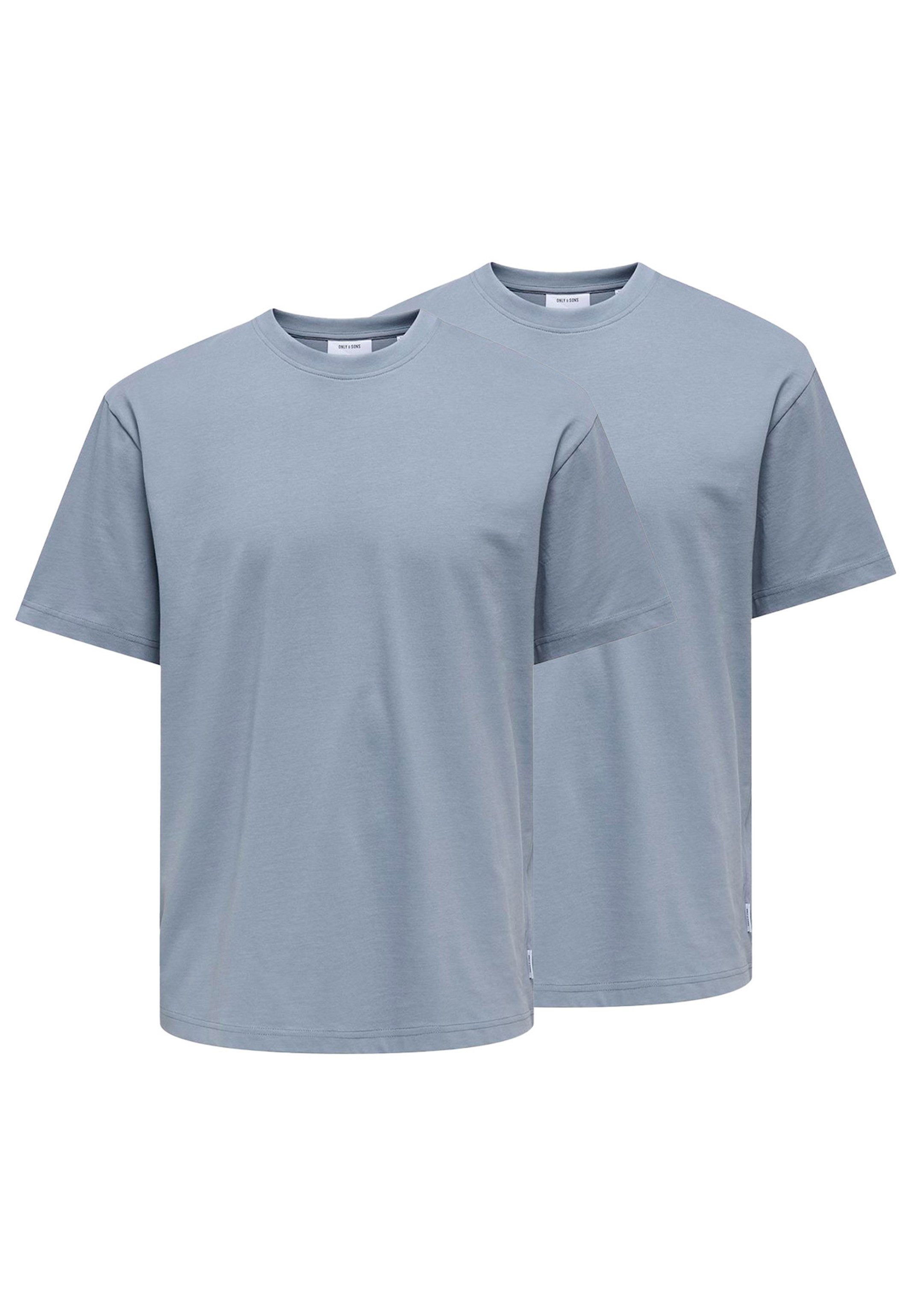 ONLY & SONS T-Shirt 2er Pack Onsfred (Spar-Set, 2-tlg) T-Shirt - Baumwolle - Atmungsaktiv - Locker geschnitten