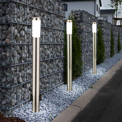 etc-shop LED Außen-Stehlampe, Leuchtmittel inklusive, Warmweiß, 3er Set Außen LED Steh Lampen Terrassen Edelstahl Park Leuchten Strom