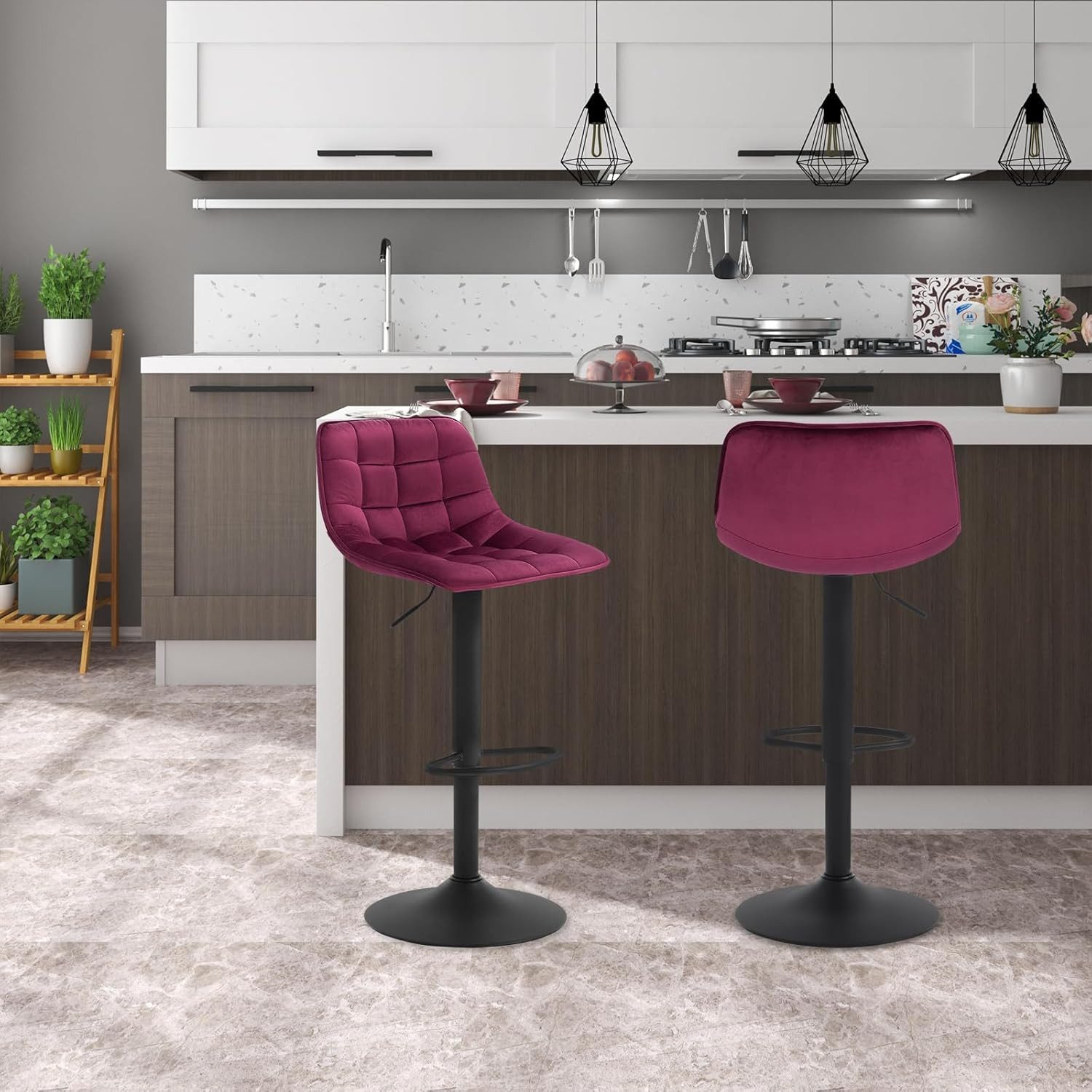 Woltu Barhocker (1 St), höhenverstellbar & 360° drehbar, Samt und Metall günstig online kaufen