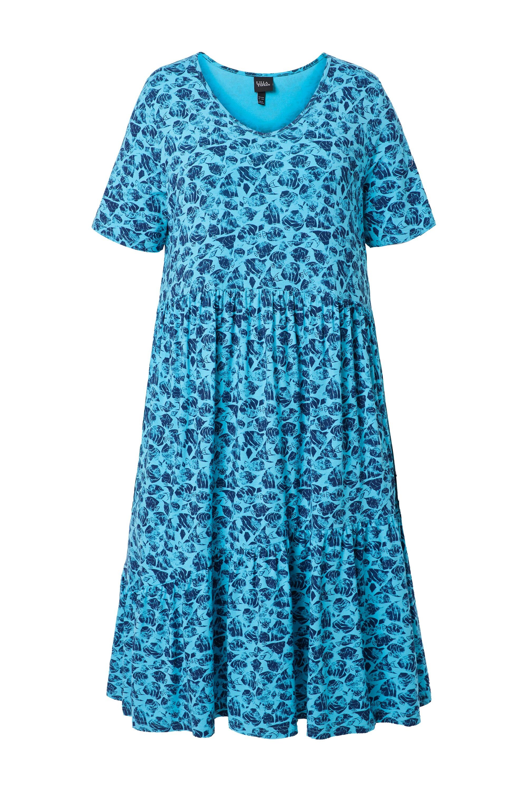 Midikleid Jerseykleid Volants A-Linie V-Ausschnitt Halbarm