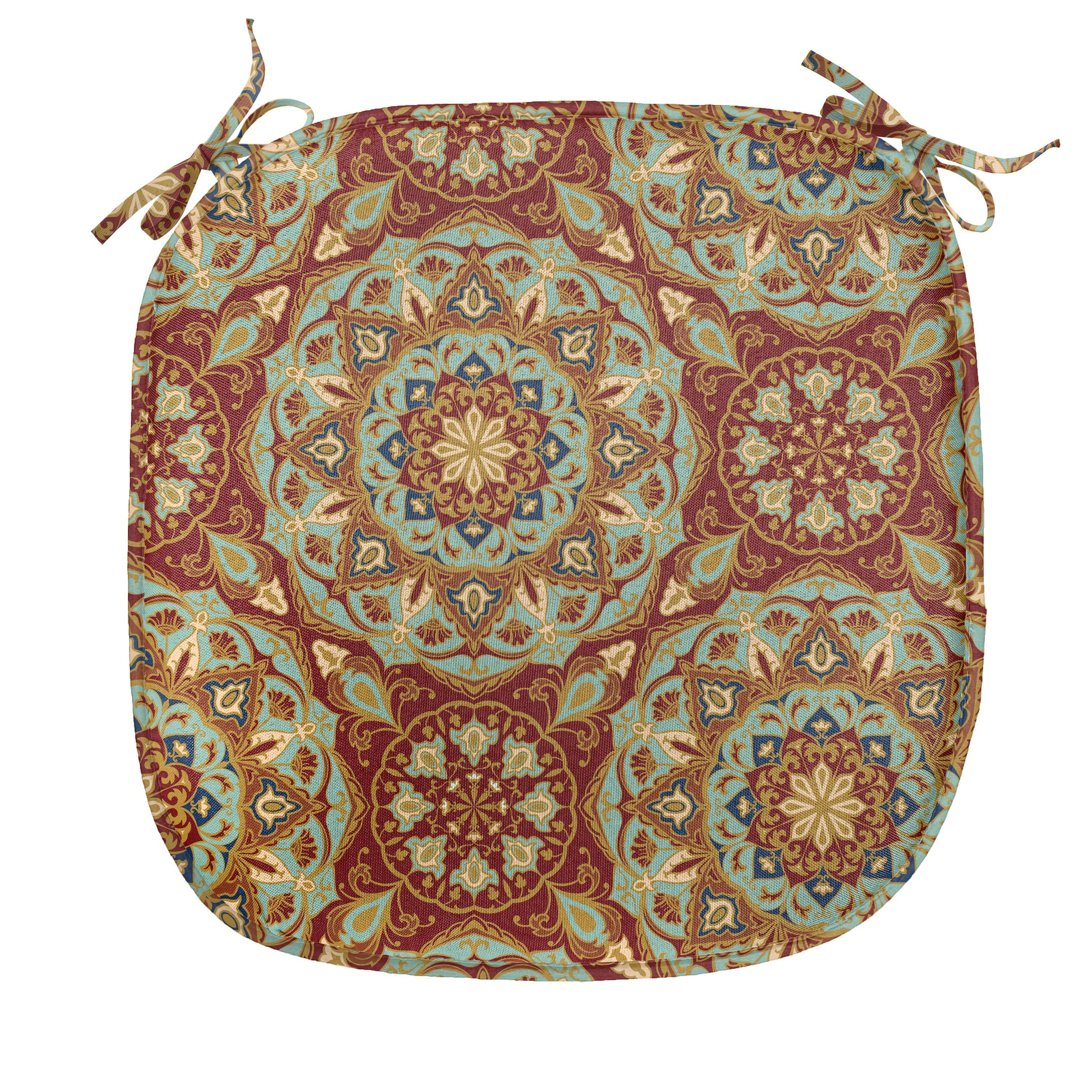 Abakuhaus Stuhlkissen Dekoratives wasserfestes Kissen mit Riemen für Küchensitze, Mandala Mittelalterliches Mosaik-Entwurf