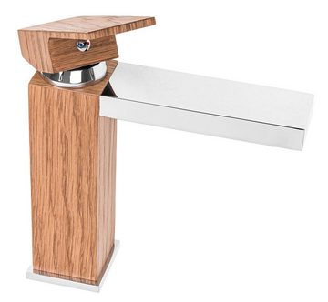 MyBer® Badarmatur Luxus Premium Armatur Waschbeckenarmatur Holz Europäische Eiche Chrom handgefertigt