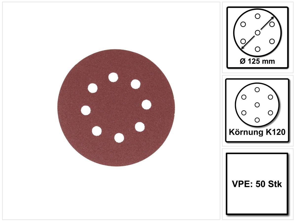 Makita Schleifscheibe Schleifpapier Klett 125mm K120 50 Stk. (P-43664) für DBO BO DCW DWE