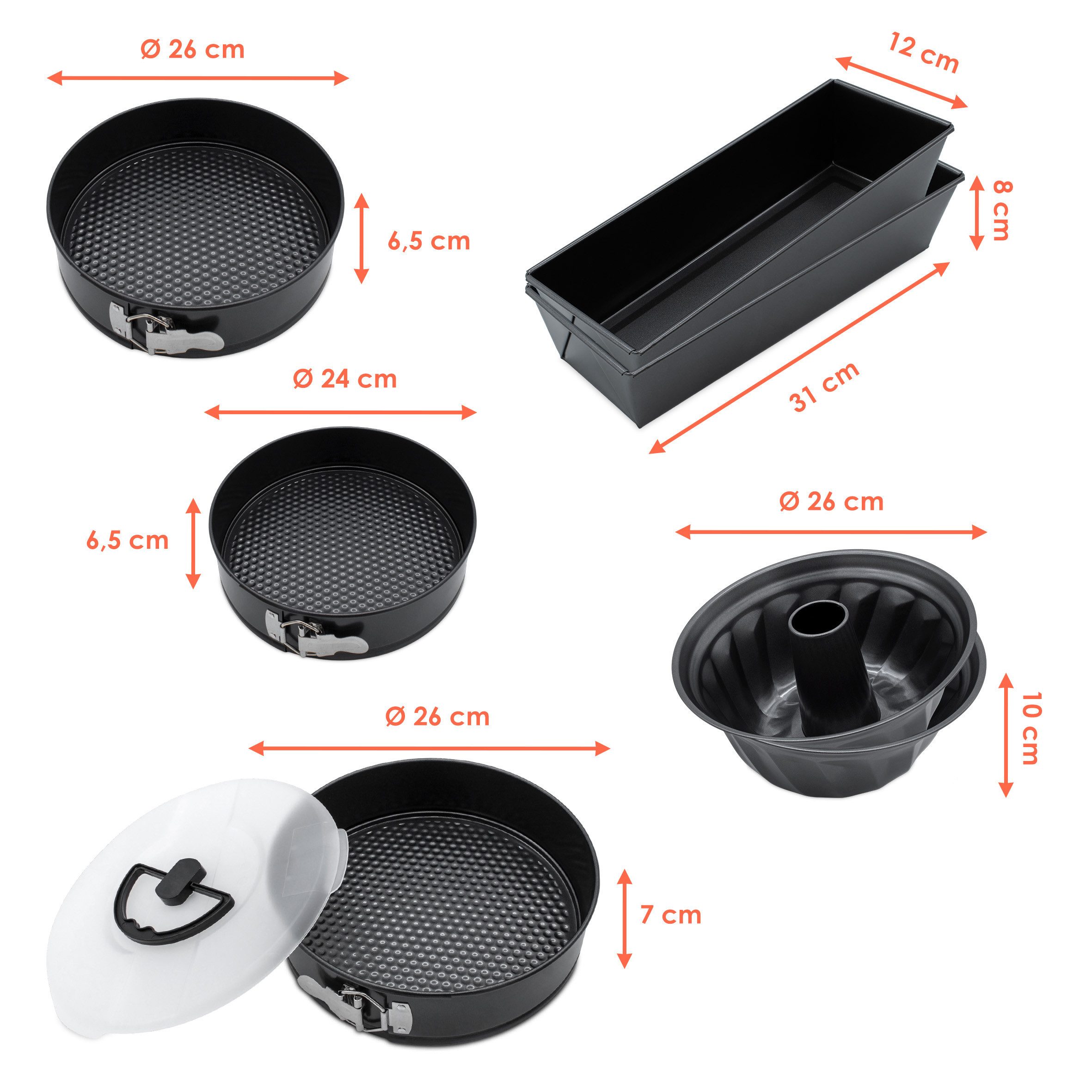 Spetebo Backform Sets grau mit Antihaftbeschichtung, (XXL Backset 7-teilig), 5 verschiedene Formen