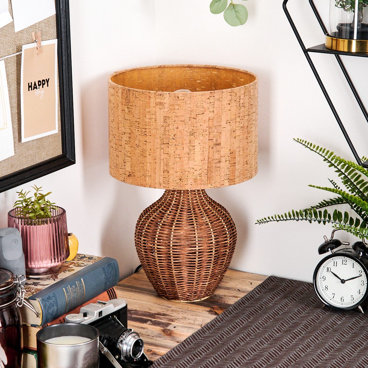 hofstein Tischleuchte Tischlampe aus Rattan/Korbgeflecht/Kork in günstig online kaufen