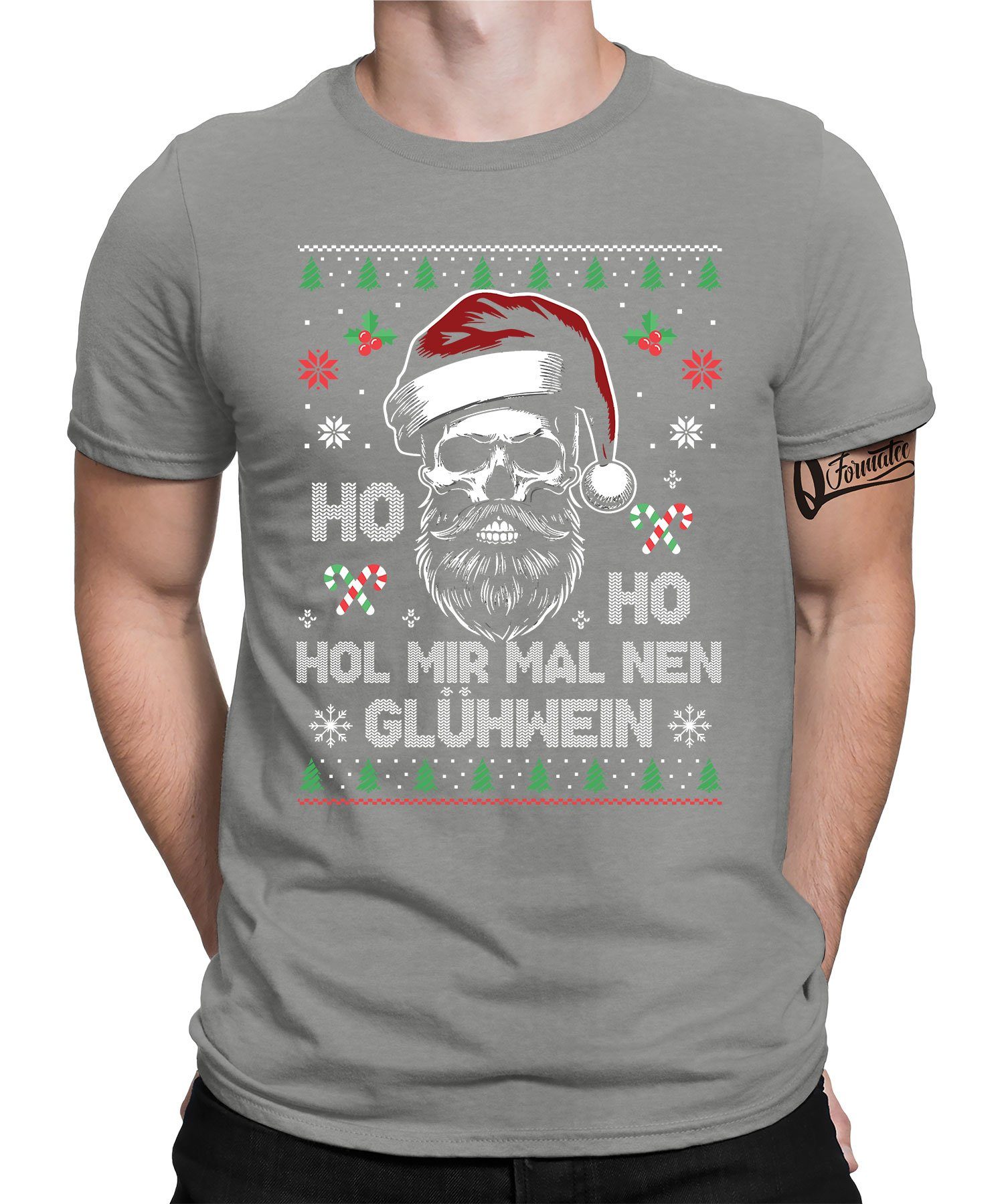 Quattro Formatee Kurzarmshirt Ho Ho Glühwein - Weihnachten X-mas Weihnachtsgeschenk Herren T-Shirt (1-tlg) Heather Grau