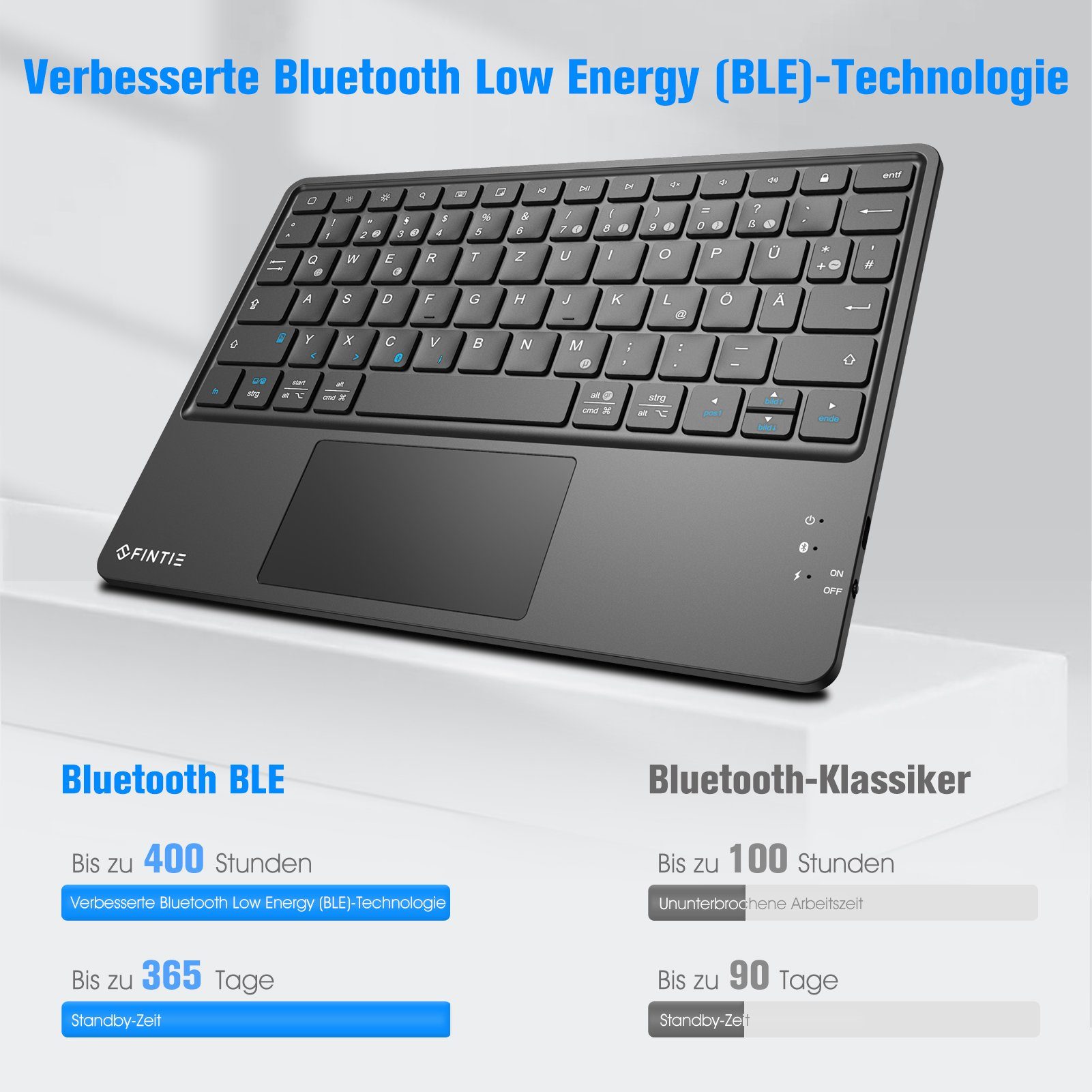 Fintie Kabellose Bluetooth Tastatur mit Touchpad, Deutsch Layout Tastatur Tablet-Tastatur (für iPad, Samsung, Lenovo Tablets, iPhone, Smartphone, Android-Tablet – Bild 4 von 5