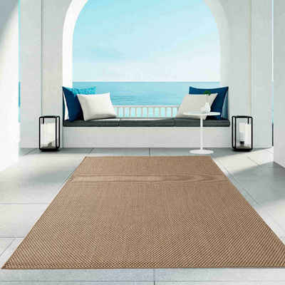 Teppich Regina Teppich aus robustem Flachgewebe für In und Outdoor, TaraCarpet, rechteckig, Höhe: 7 mm, Küche Wohnzimmer Terrasse Garten Balkon uni beige 67x180