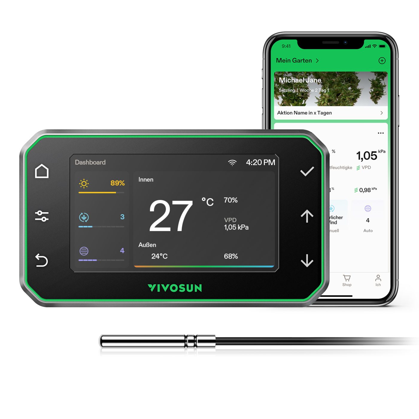 VIVOSUN VIVOSUN GrowHub E42A+ Smart Controller für Growzelte Smart-Home-Steuerelement, VPD Klimasteuerung mit Dual Sensor, Smarte App Steuerung