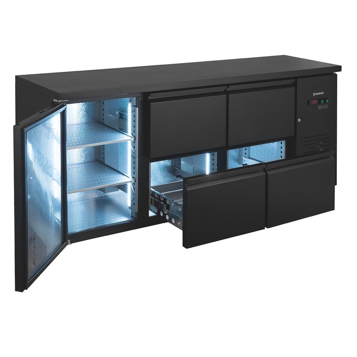 GastroHero Kühlschrank Kühlschrank Barkühltisch 1 Tür 4 Schubladen 200 cm Getränkekühlung BKT-ECO1/4, 867 cm hoch, 200.2 cm breit
