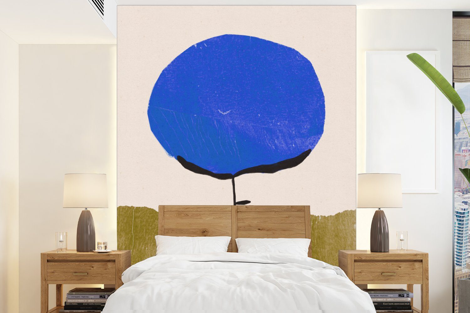 MuchoWow Fototapete Blume - Abstrakt - Blau - Grün, Matt, bedruckt, (4 St), Montagefertig Vinyl Tapete für Wohnzimmer, Wandtapete