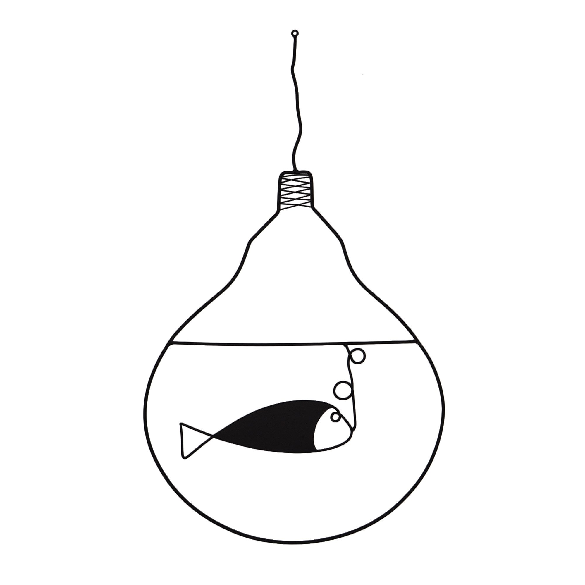UNUS HOME Wanddekoobjekt Wanddeko Glühbirne mit Fischmotiv aus Metall schwarz (ca. 70 cm hoch und 40 cm breit), Metallbild, schwarz, Wohnaccessoire, Geschenkidee