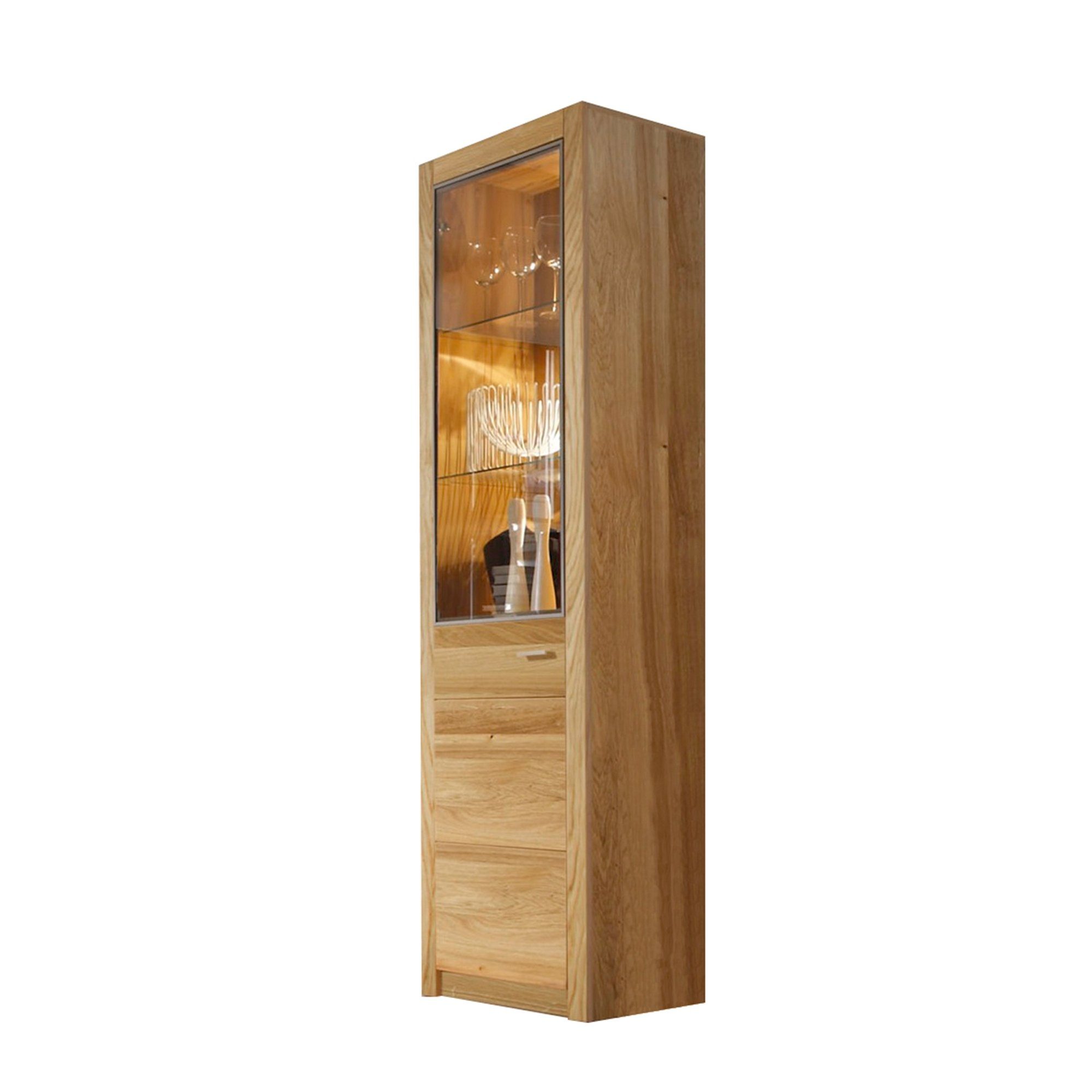 58 aufm Kessel Vitrine Hochvitrine Janel 64x200x37 Vitrine Wild Eiche/Asteiche massiv geölt (1-St)