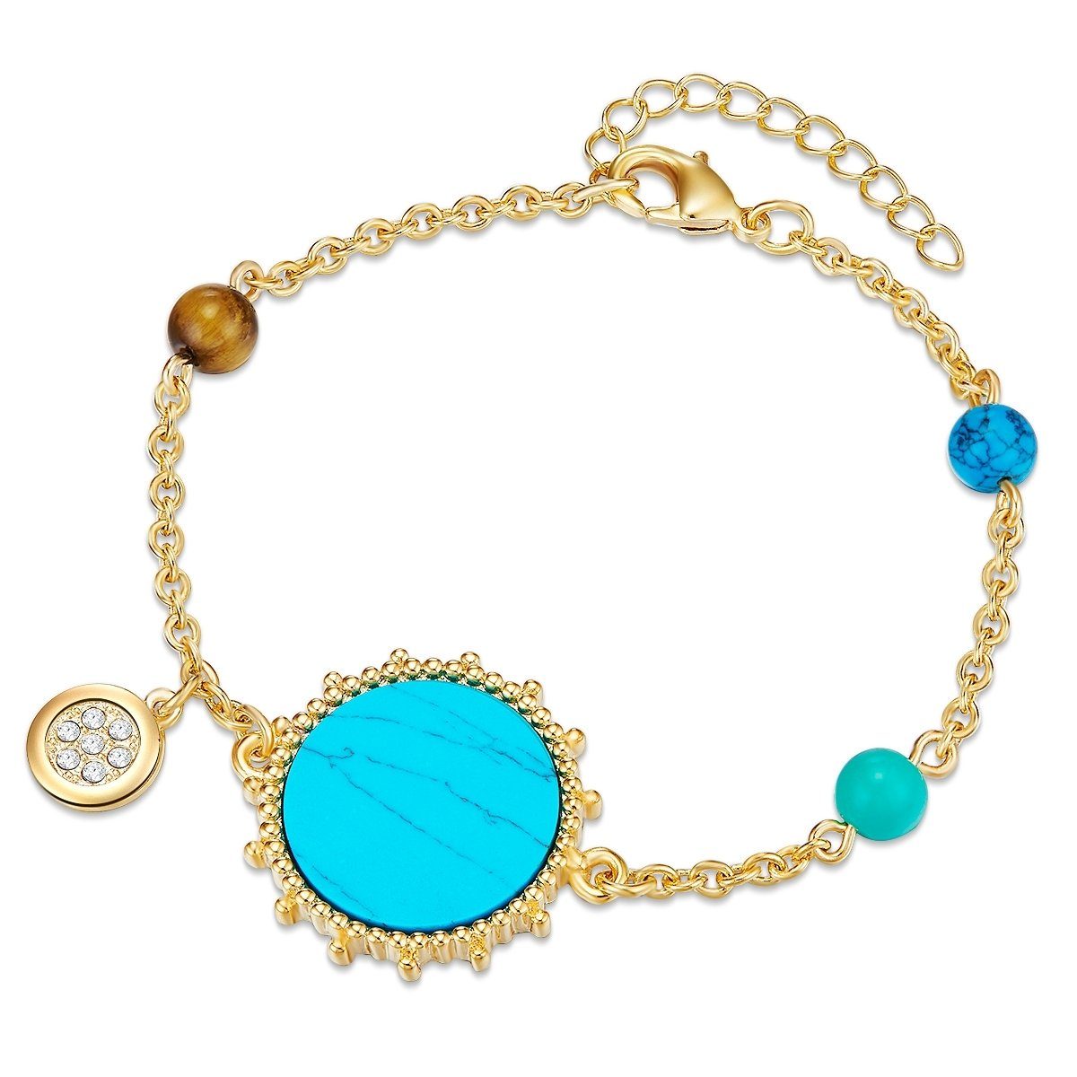 Lulu & Jane Armband »Armband gelbgold verziert mit Kristallen von  Swarovski® weiß Tigerauge Türkis (rek)«
