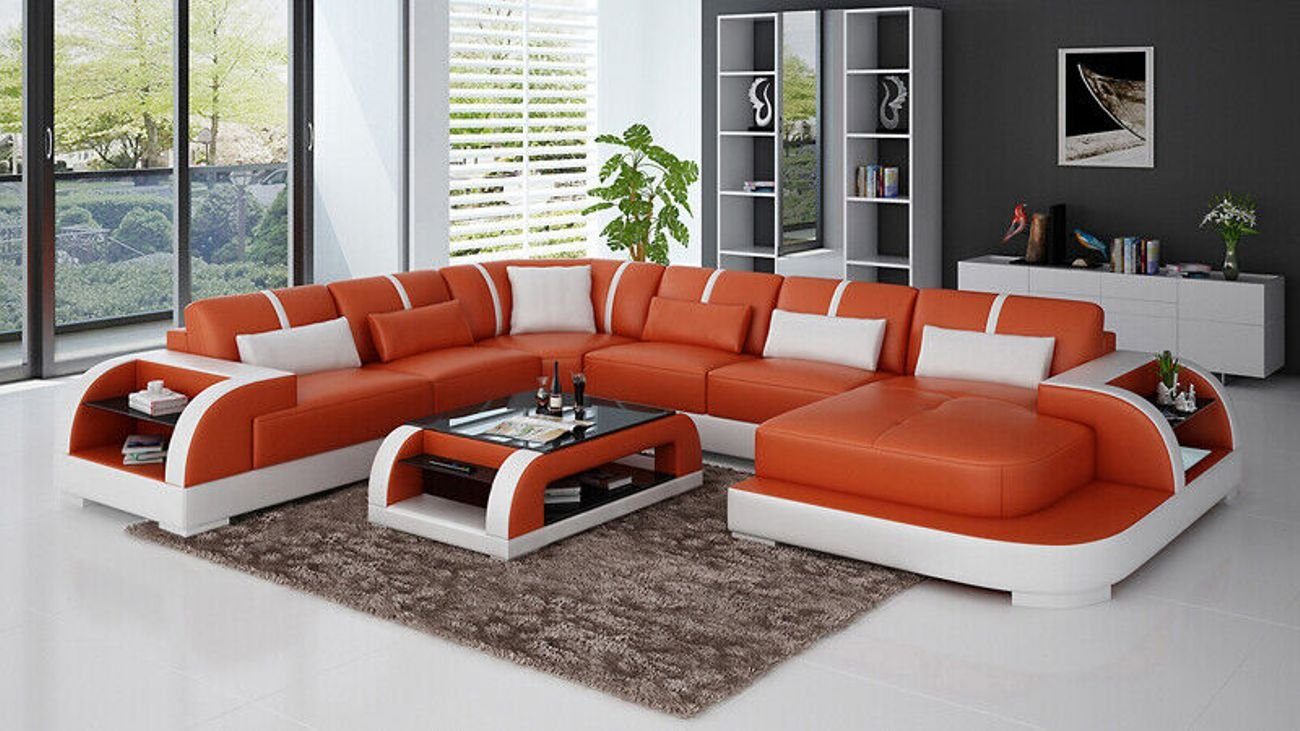 Design Couch JVmoebel Sofa Licht Ledersofa Modern Ecksofa Garnitur Eck Ecksofa USB