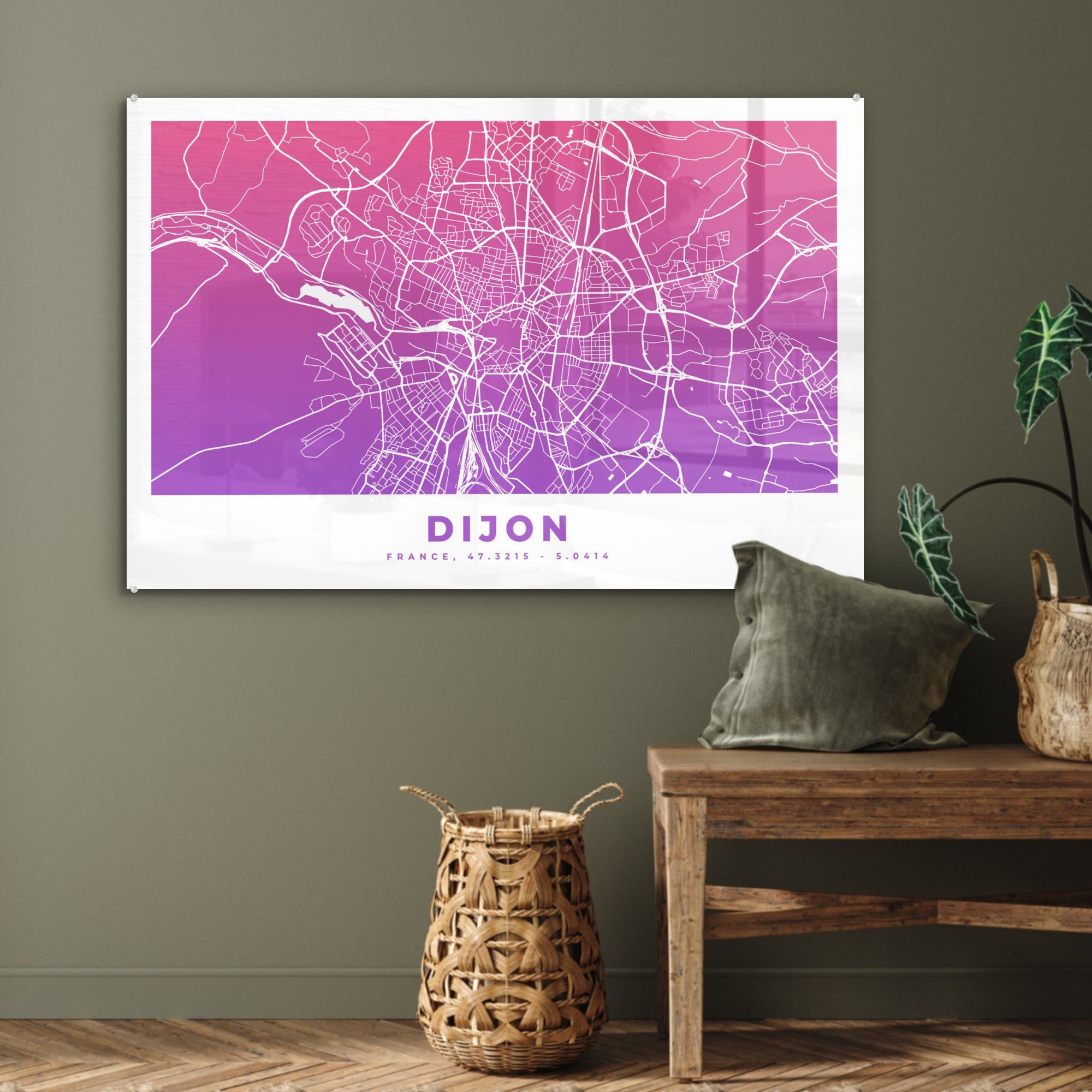 Dijon St), Schlafzimmer Acrylglasbild Stadtplan, Wohnzimmer (1 MuchoWow - & - Frankreich Acrylglasbilder