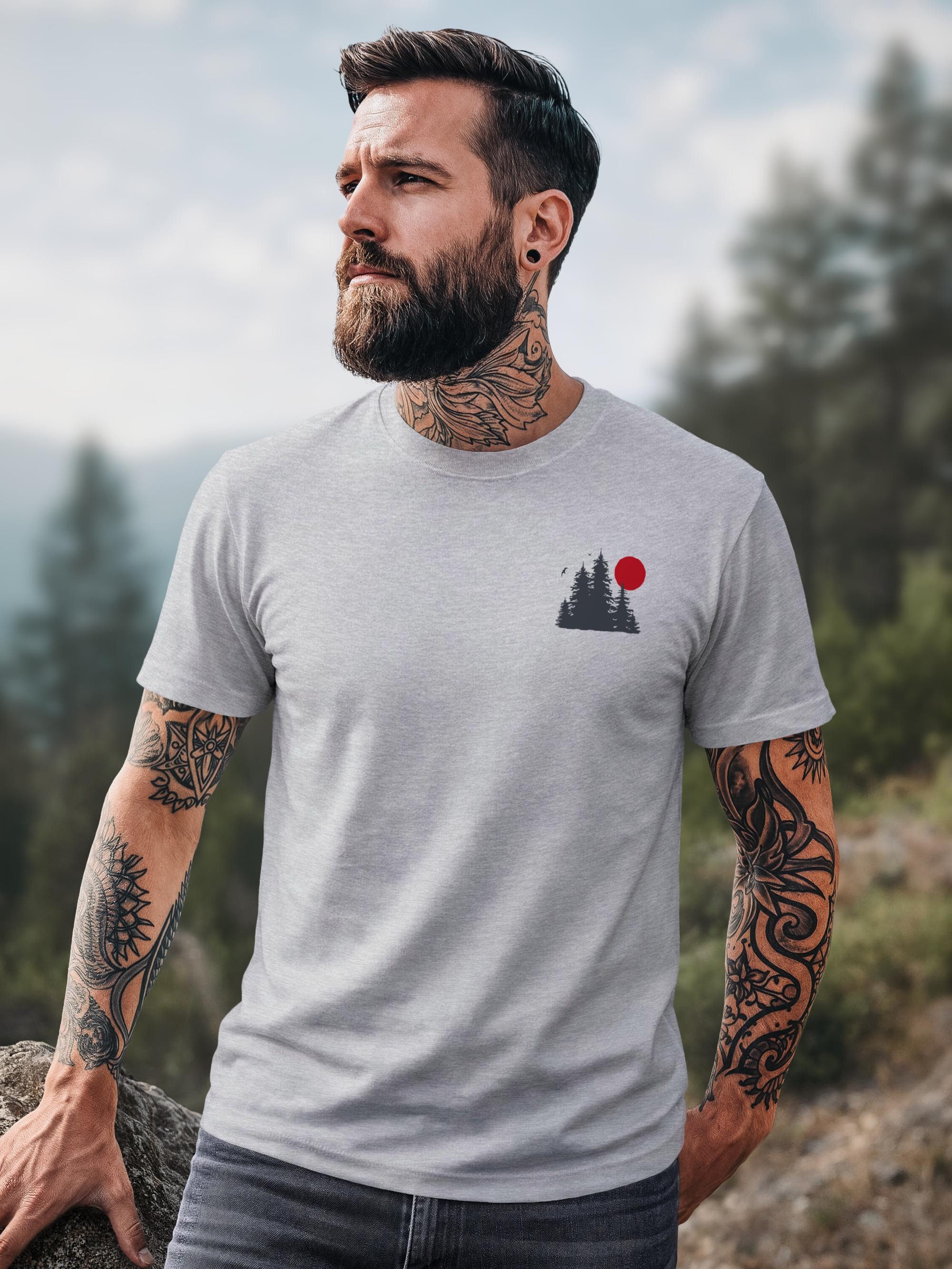Neverless Print-Shirt Herren T-Shirt Logo Print Wald Silhouette Natur Aufdruck Outdoor mit Print