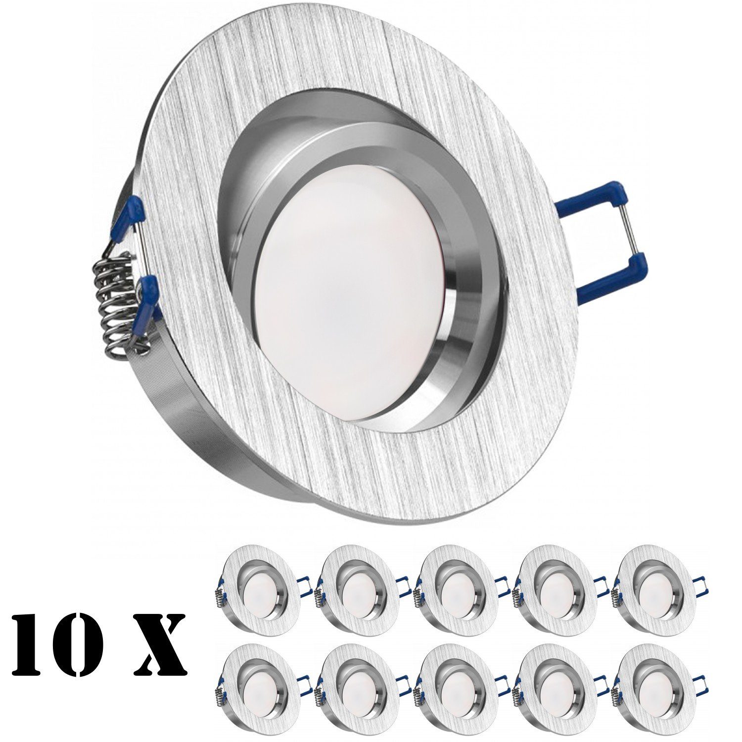 10er extra 5W aluminium Einbaustrahler gebürstet LEDANDO LED Set mit LED Einbaustrahler in flach